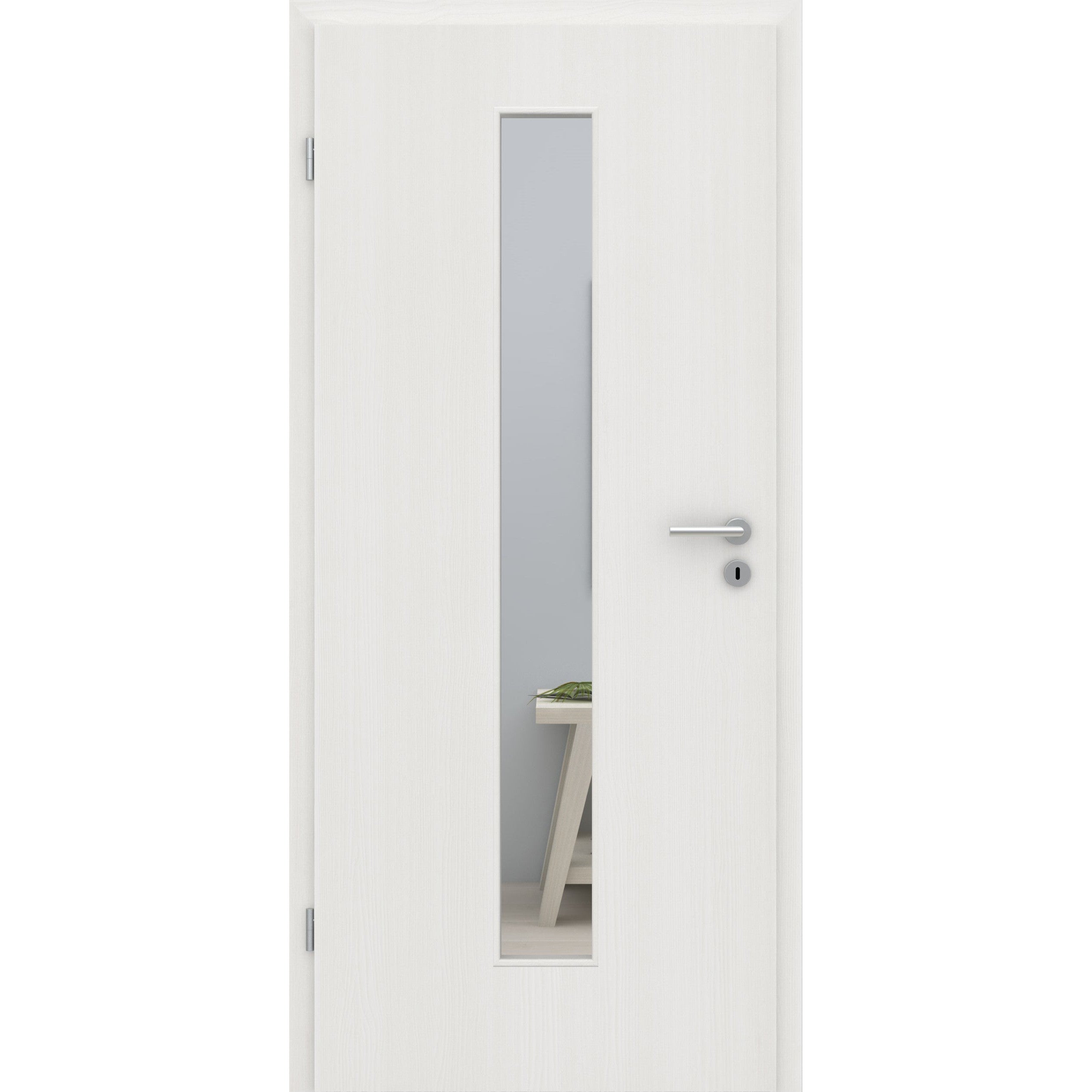 Zimmertür mit Lichtausschnitt LAM CPL Matt Weiß Holzstruktur Designkante