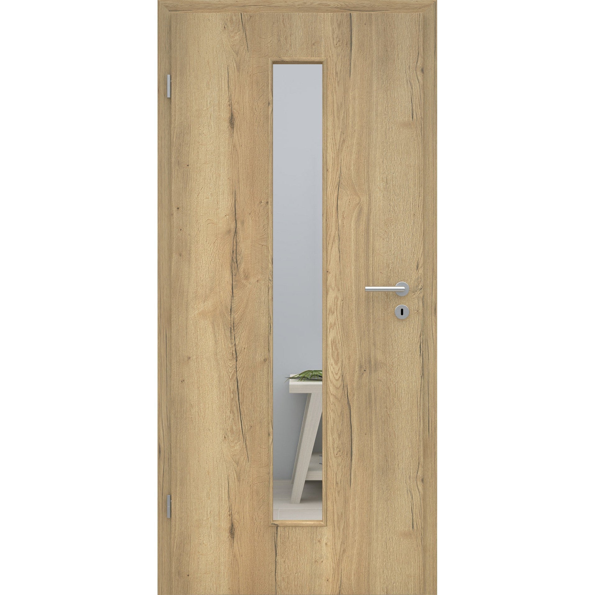 Zimmertür mit Lichtausschnitt LAM CPL Struktur Fachwerk Natur-Eiche Designkante