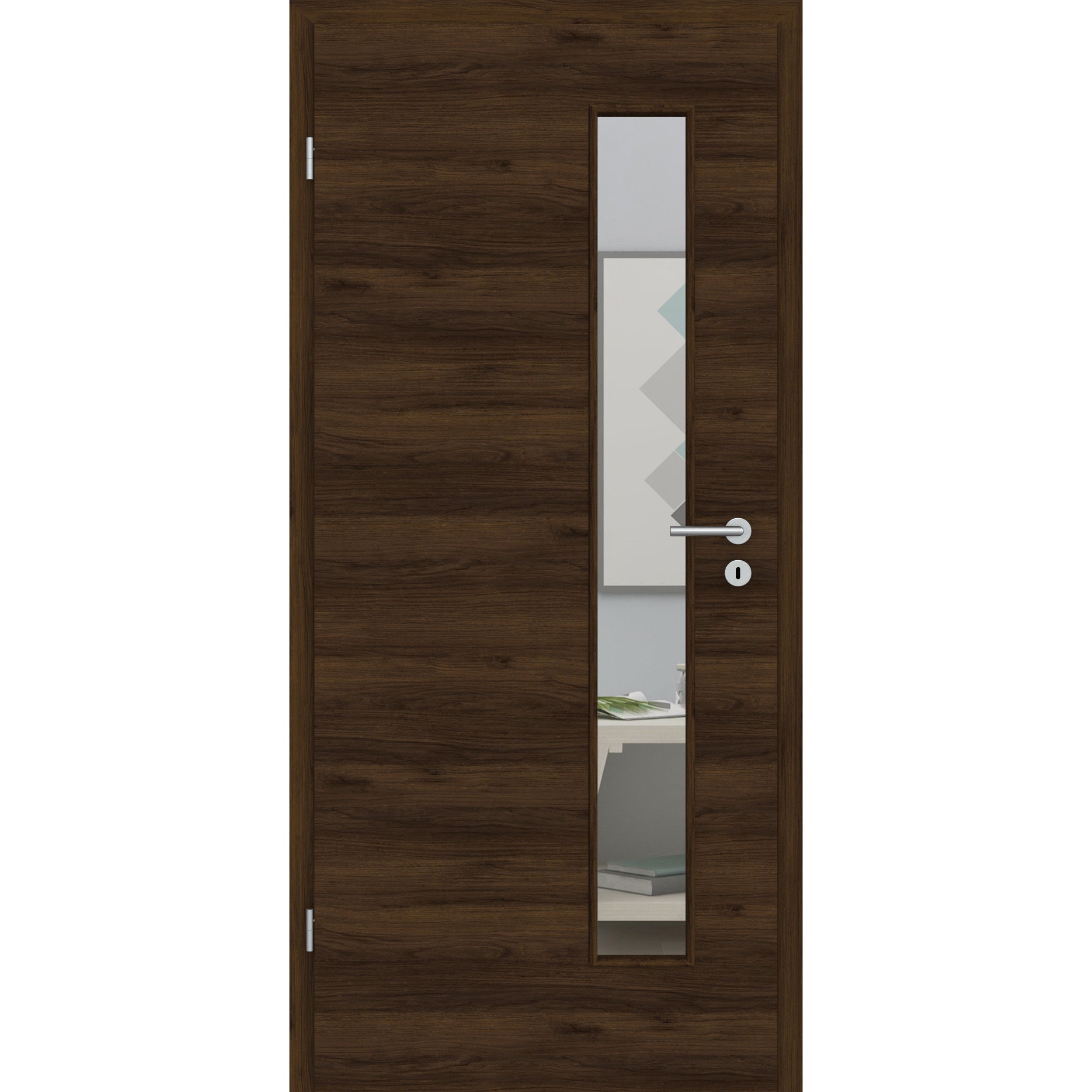 Zimmertür mit Lichtausschnitt LAS CPL Matt Eiche-Braun Quer Designkante