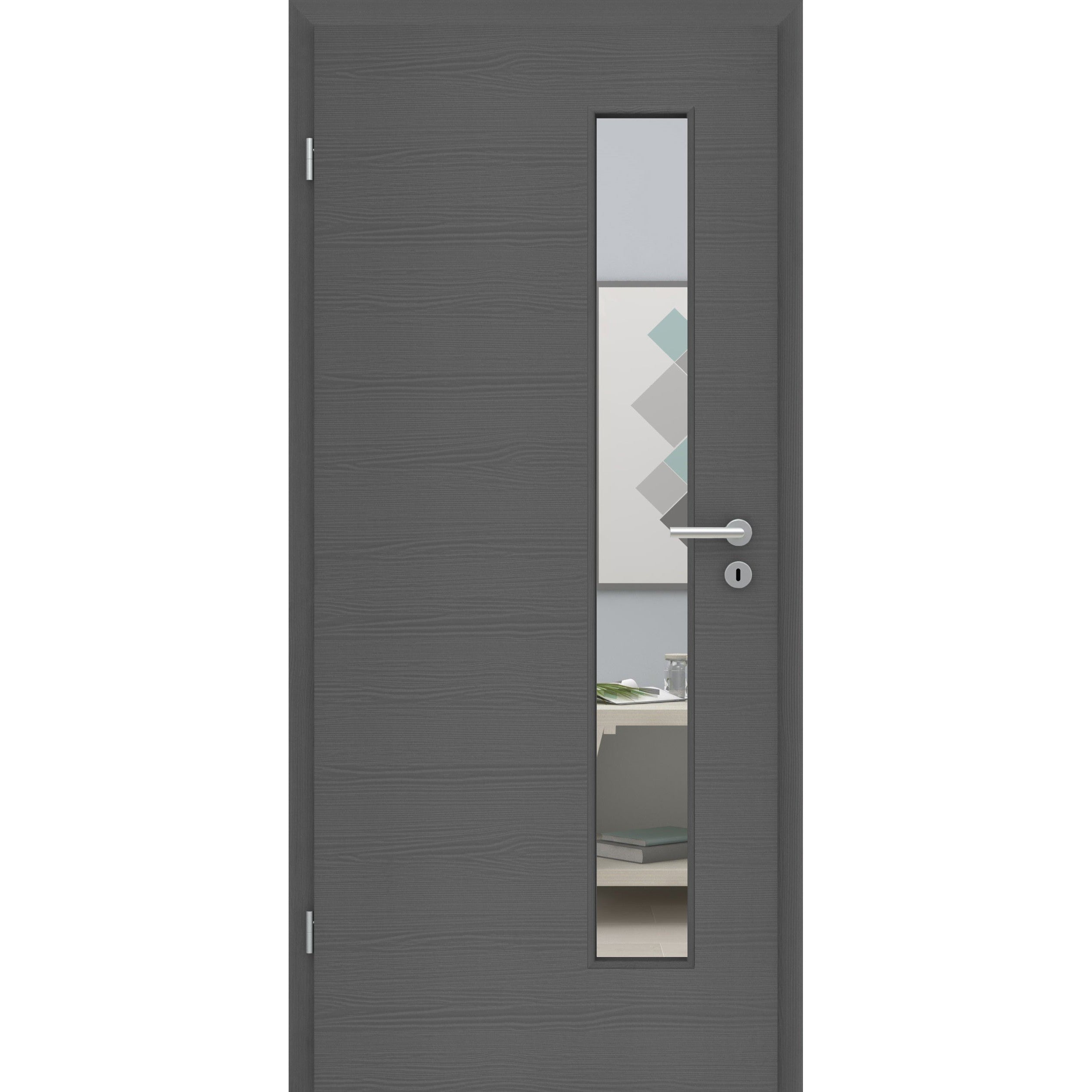 Zimmertür mit Lichtausschnitt LAS CPL Matt Grau Holzstruktur Quer Designkante