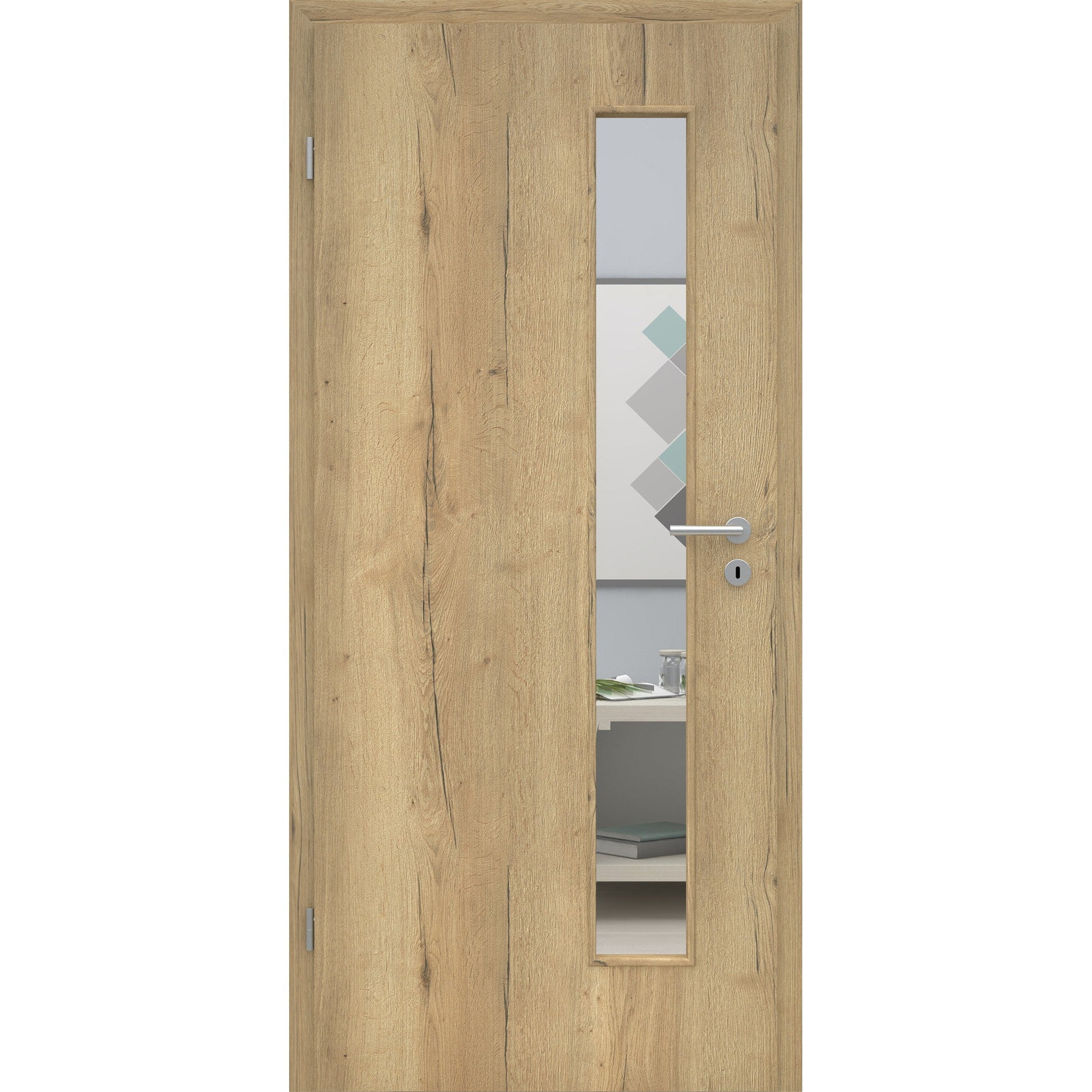 Zimmertür mit Lichtausschnitt LAS CPL Struktur Fachwerk Natur-Eiche Designkante