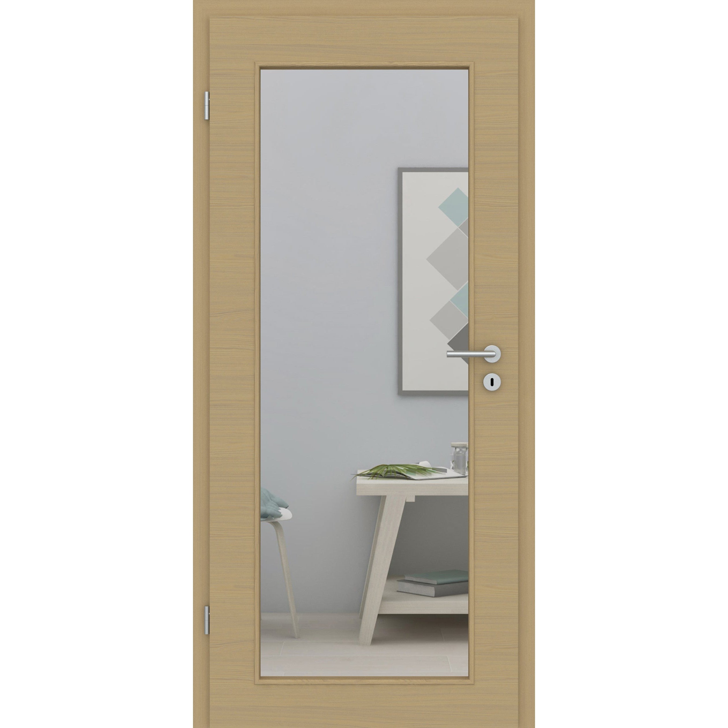 Zimmertür mit Lichtausschnitt LAXL CPL Matt Eiche-Beige Quer Designkante