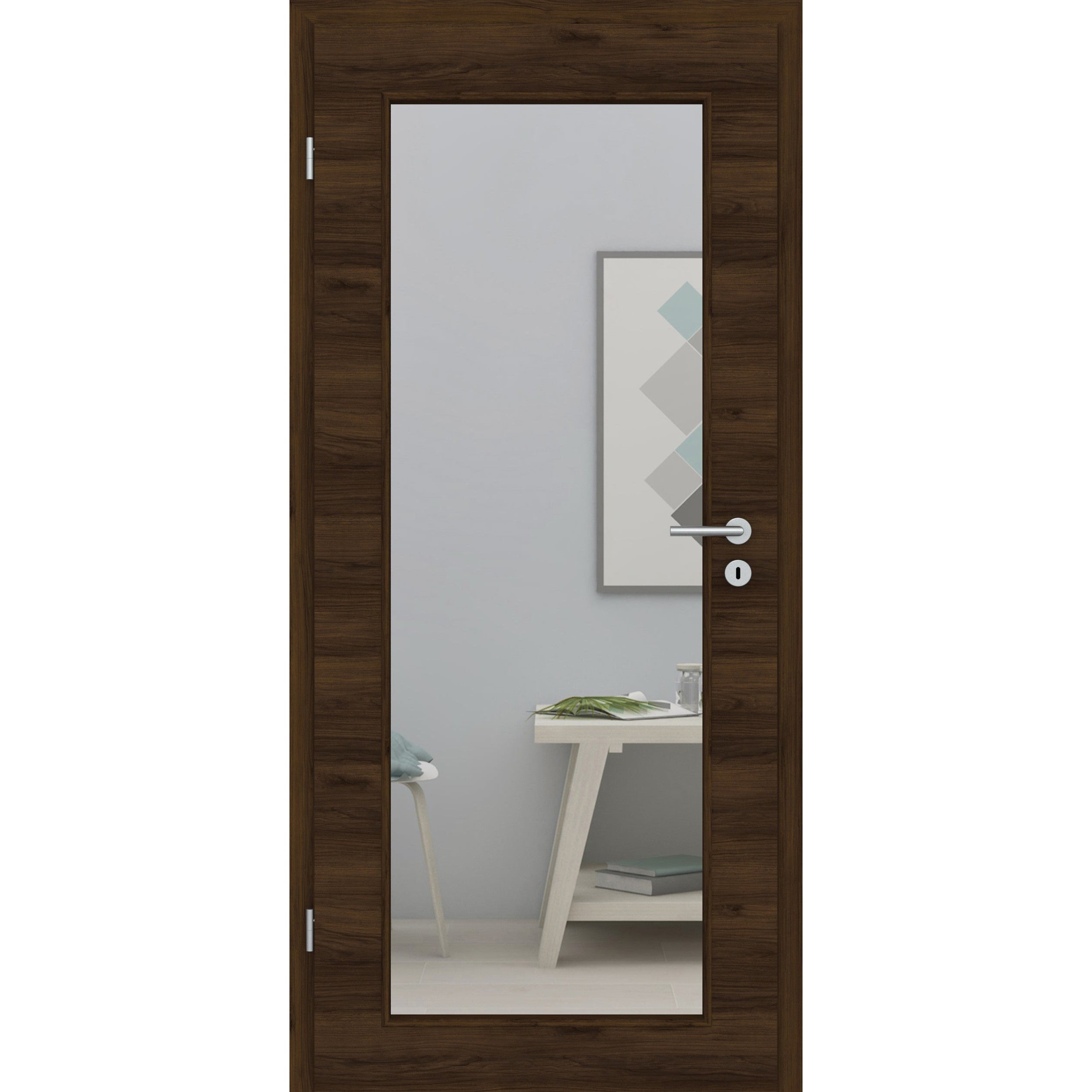 Zimmertür mit Lichtausschnitt LAXL CPL Matt Eiche-Braun Quer Designkante