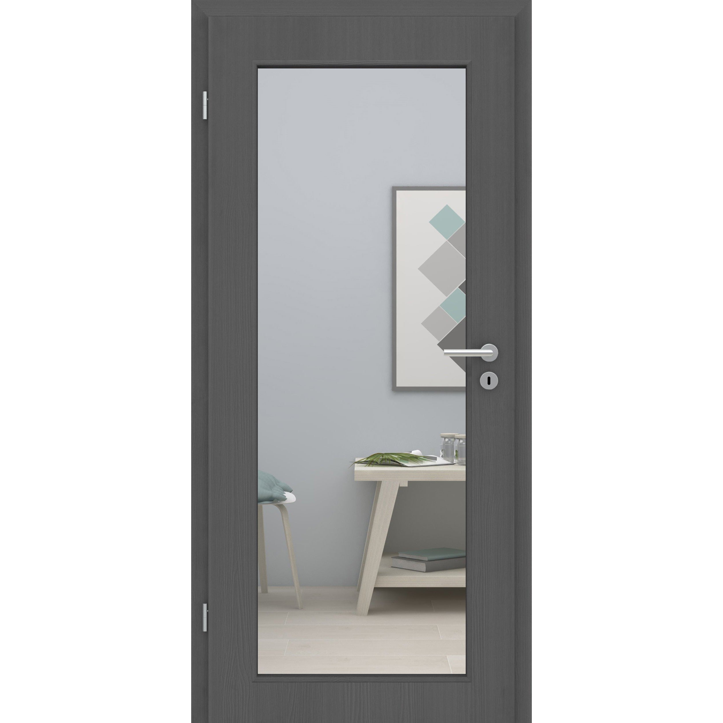 Zimmertür mit Lichtausschnitt LAXL CPL Matt Grau Holzstruktur Designkante