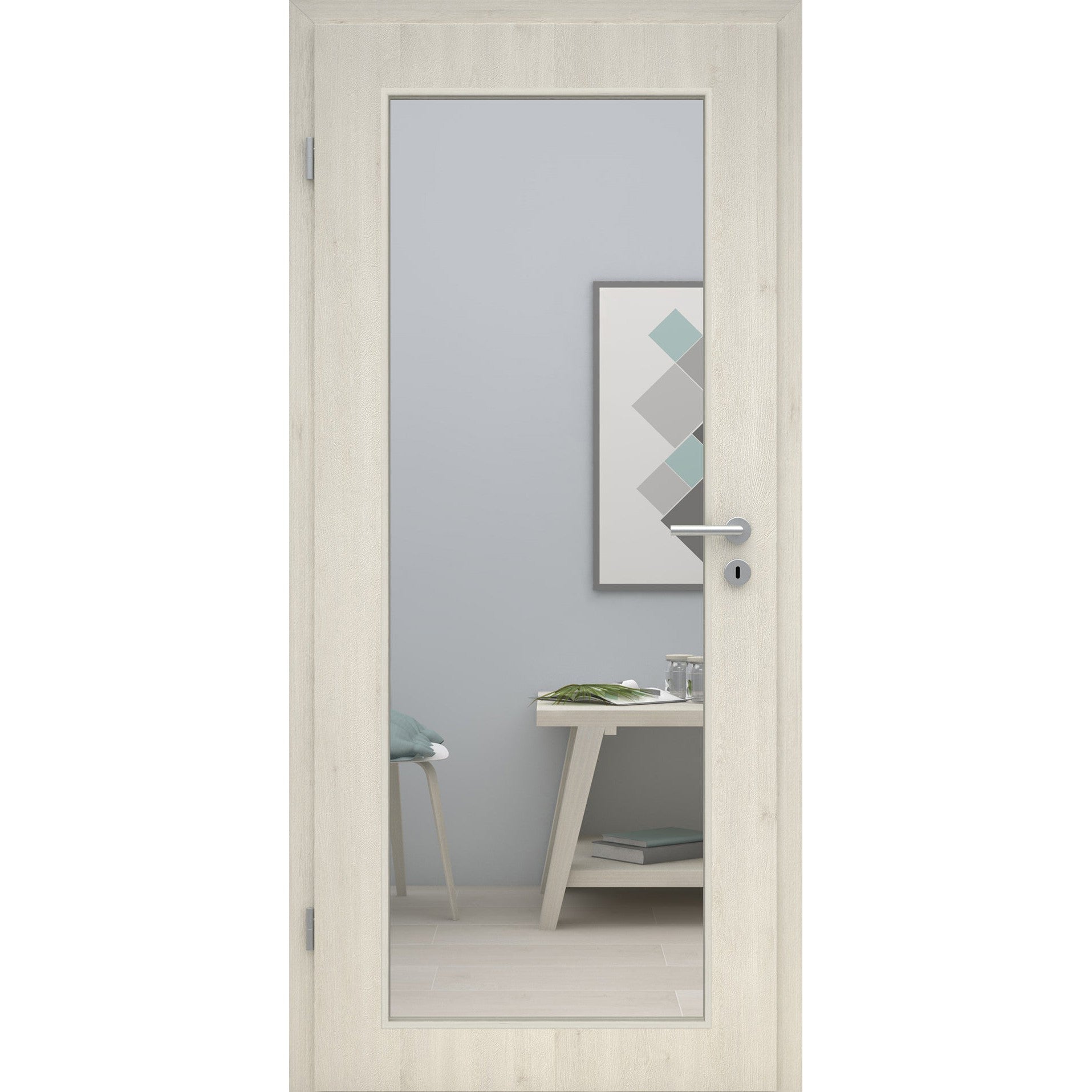 Zimmertür mit Lichtausschnitt LAXL CPL Struktur Pinie-Hell Designkante