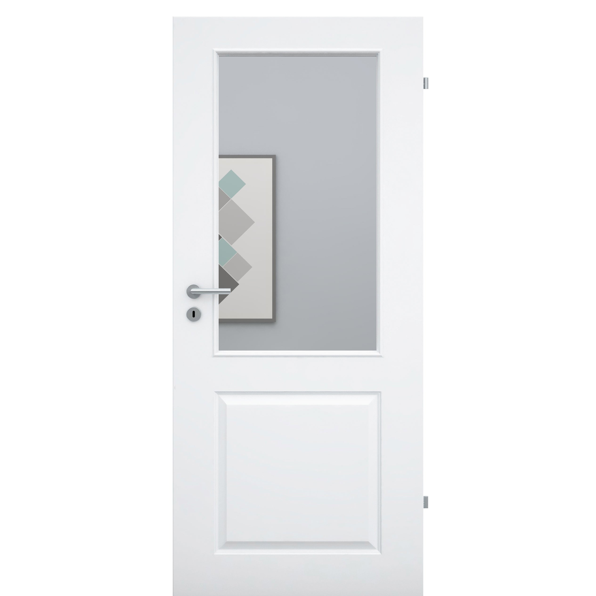 Zimmertür mit Lichtausschnitt brillant-weiß 2 Kassetten Designkante - Modell Stiltür K23LA