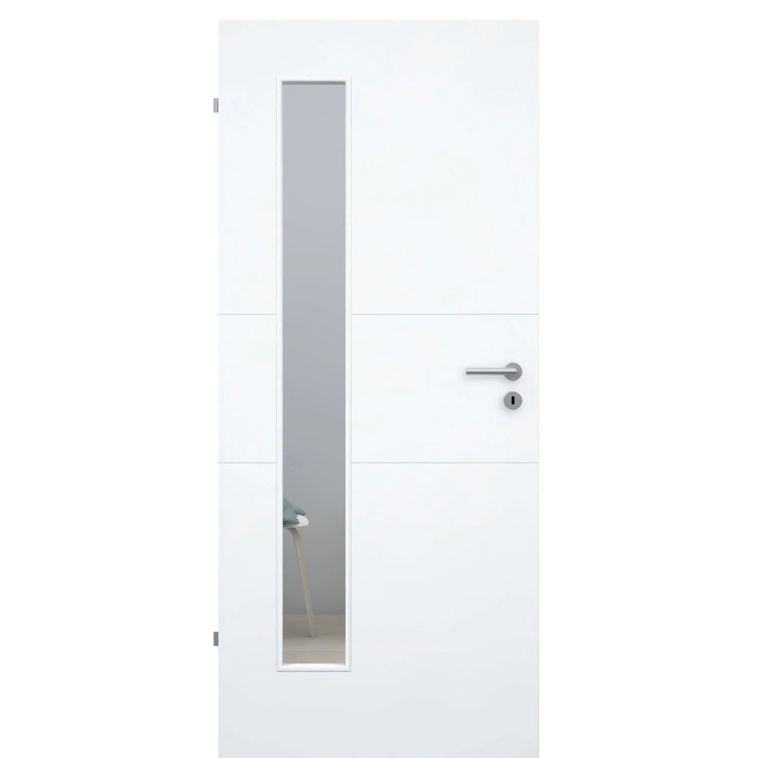 Zimmertür mit Lichtausschnitt brillant-weiß 2 Rillen quer Designkante - Modell Designtür Q23LAB