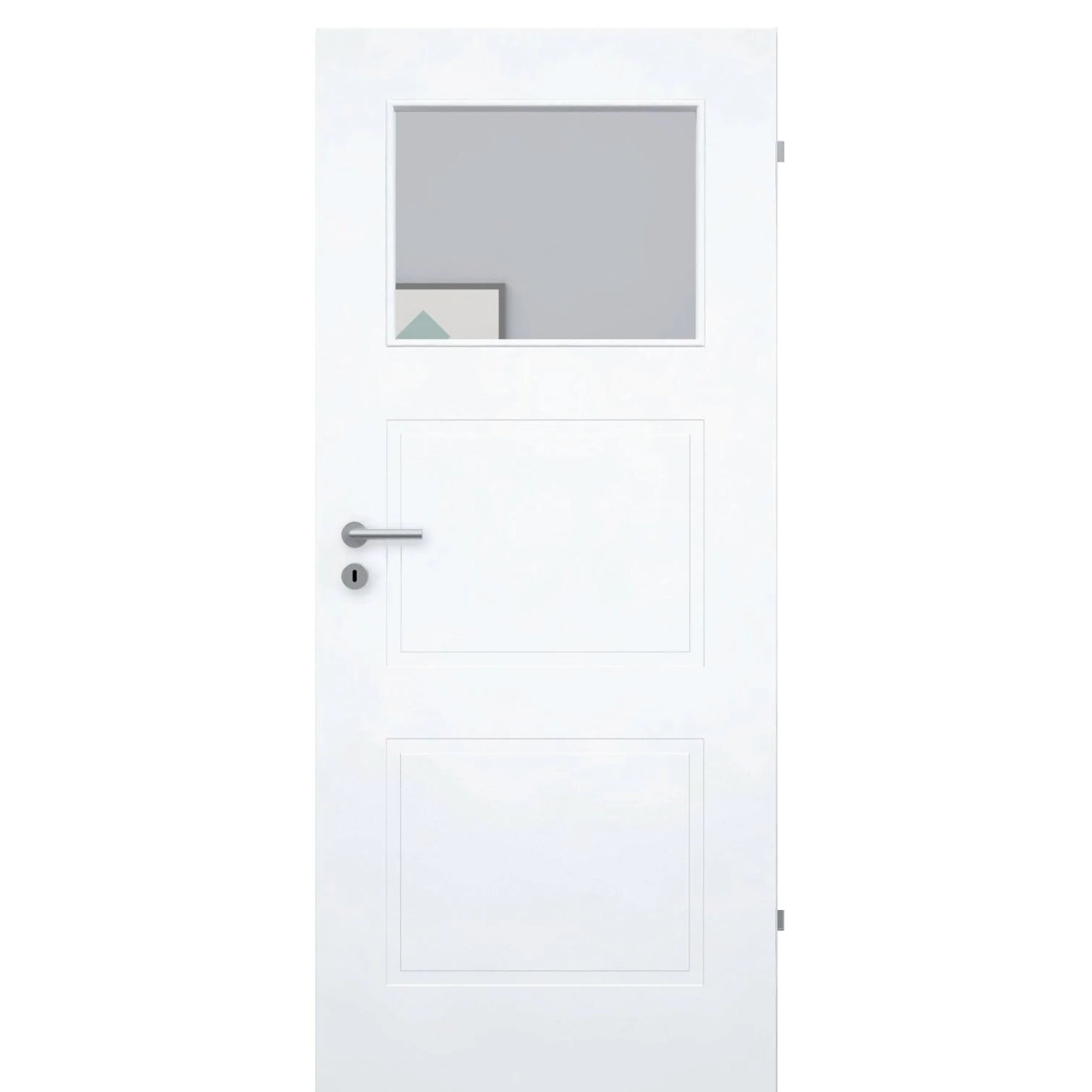 Zimmertür mit Lichtausschnitt brillant-weiß 3 Kassetten Designkante - Modell Stiltür M33LA1