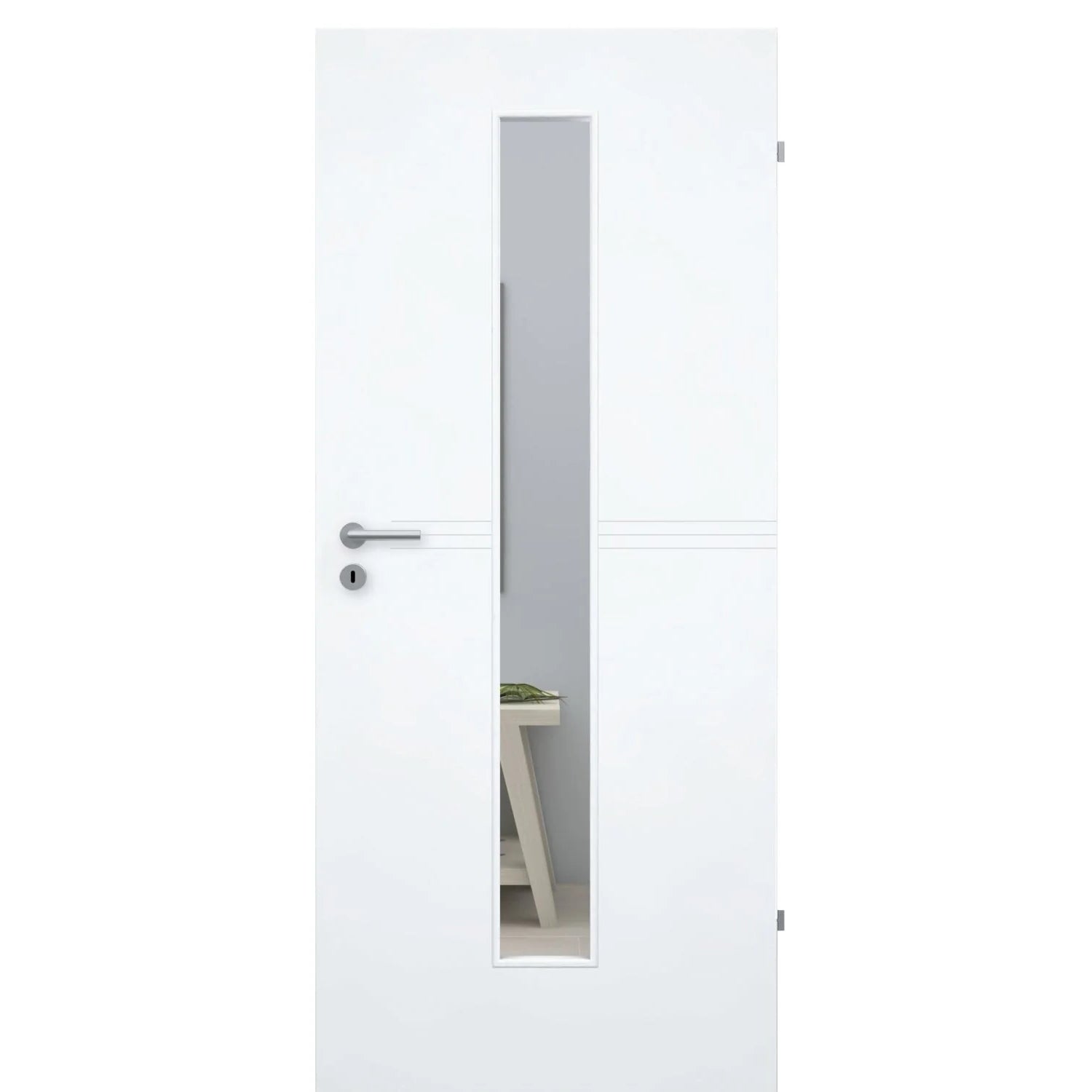 Zimmertür mit Lichtausschnitt brillant-weiß 3 Rillen Designkante - Modell Designtür Q33LAM