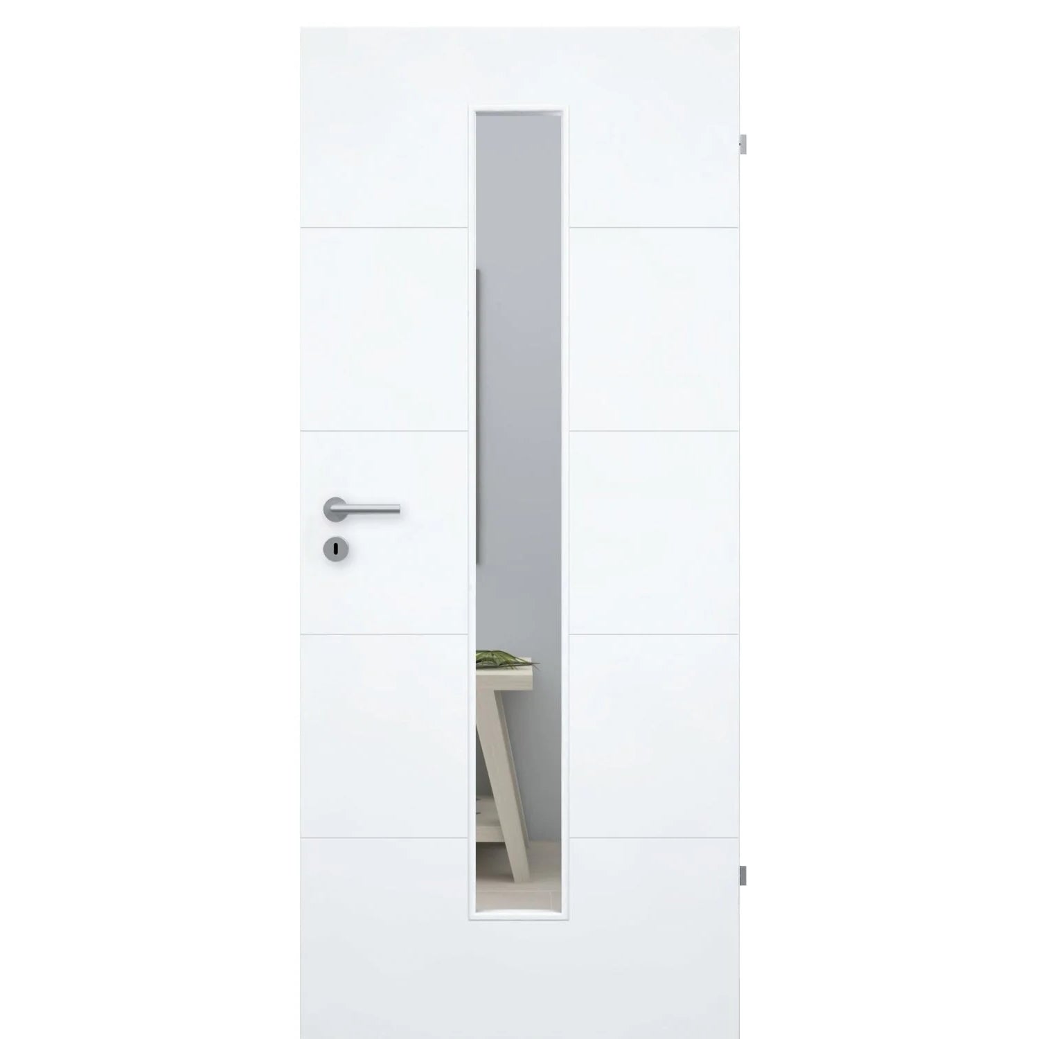 Zimmertür mit Lichtausschnitt brillant-weiß 4 Rillen Designkante - Modell Designtür Q43LAM