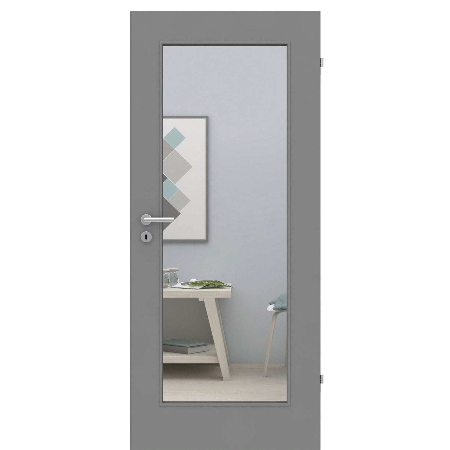 Zimmertür mit Lichtausschnitt grau 1 Kassette Designkante - Modell Stiltür M17LA