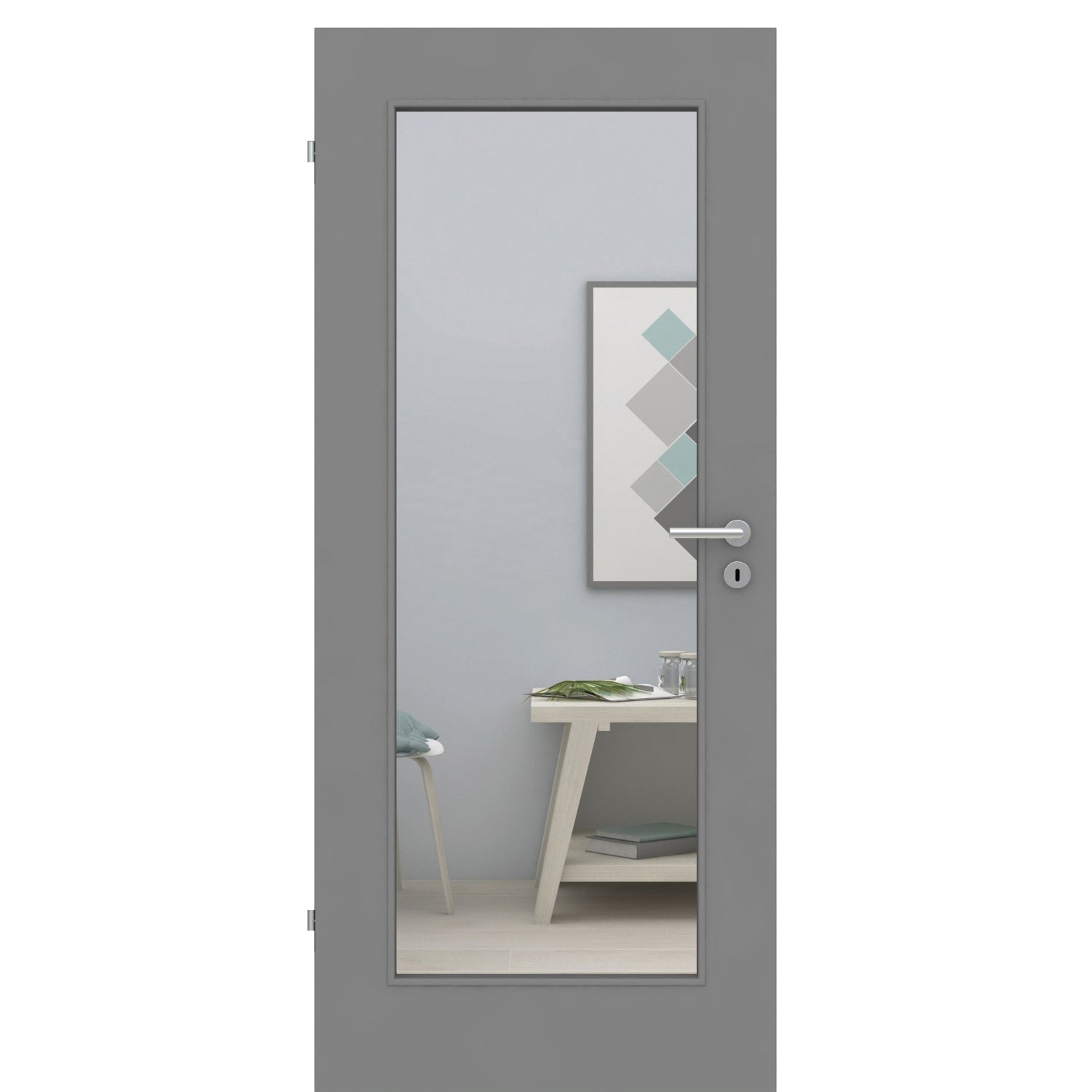 Zimmertür mit Lichtausschnitt grau 1 Kassette Designkante - Modell Stiltür M17LA