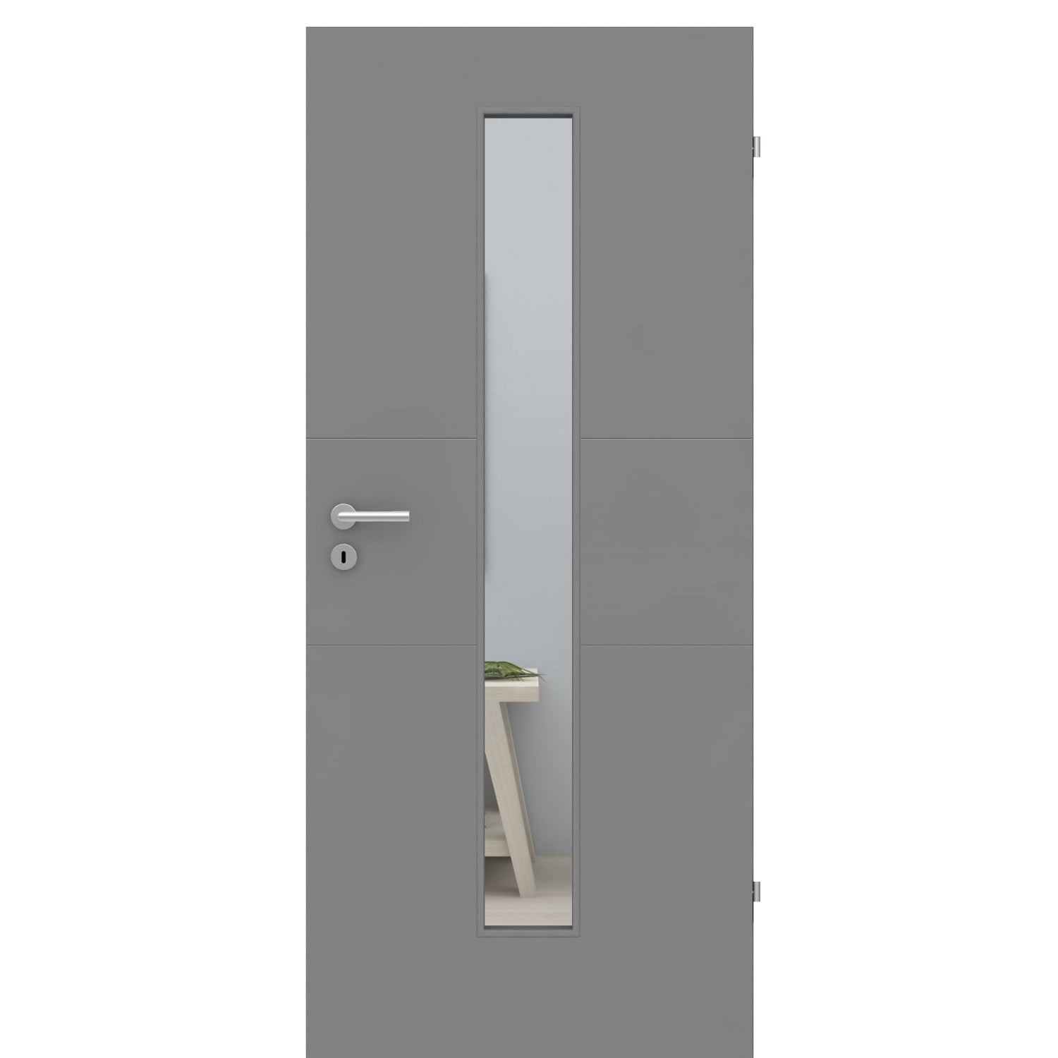 Zimmertür mit Lichtausschnitt grau 2 Rillen quer Designkante - Modell Designtür Q27LAM