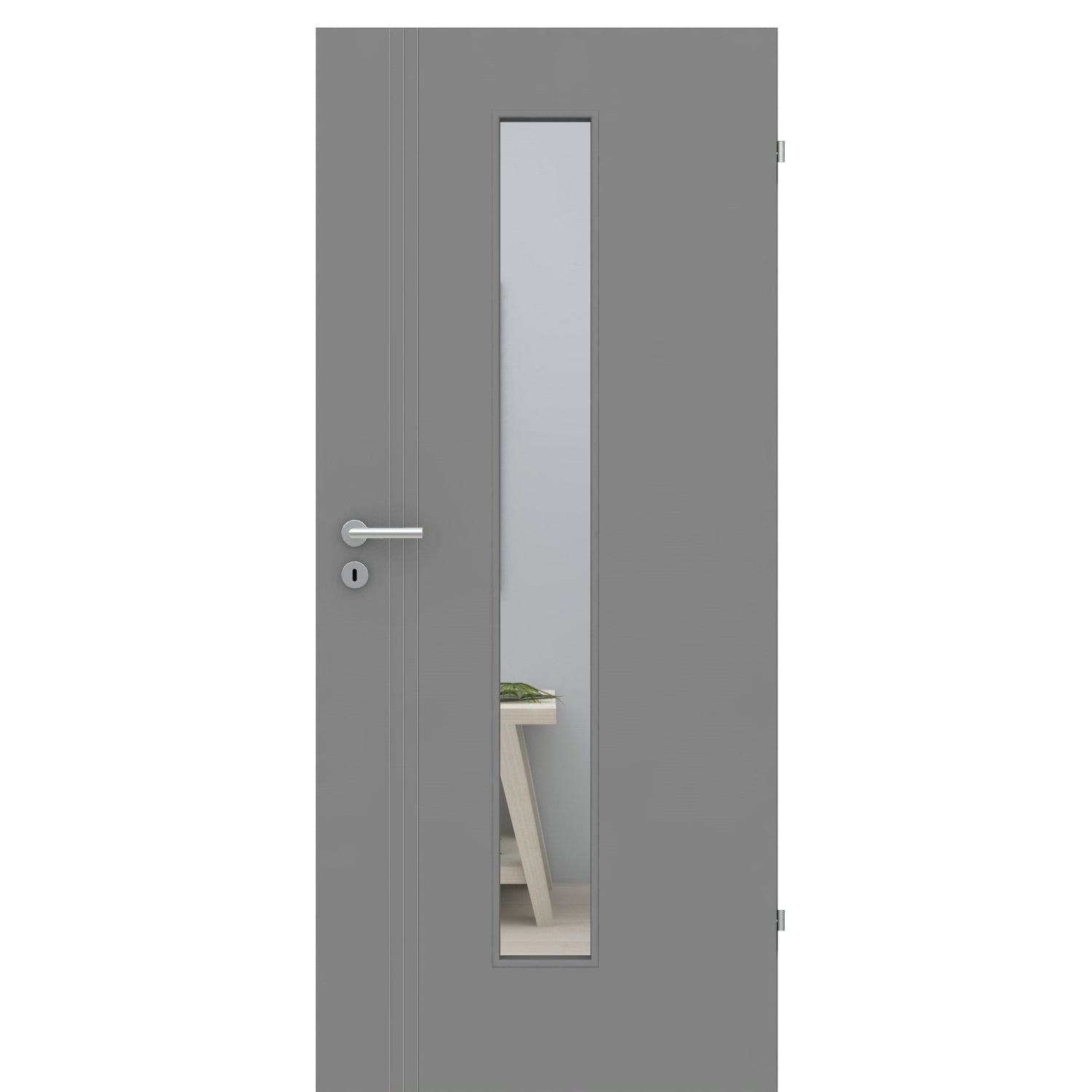 Zimmertür mit Lichtausschnitt grau 3 Rillen aufrecht Schlosseite Designkante - Modell Designtür VS37LAM