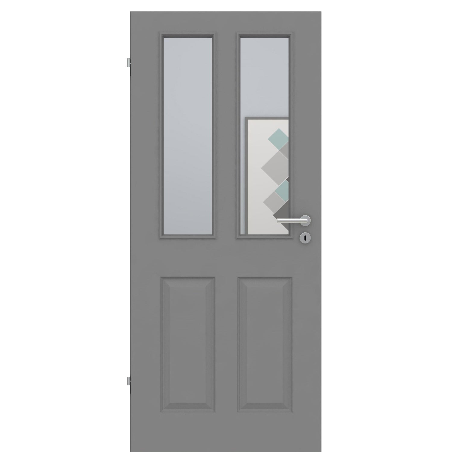Zimmertür mit Lichtausschnitt grau 4 Kassetten Designkante - Modell Stiltür K47LA2