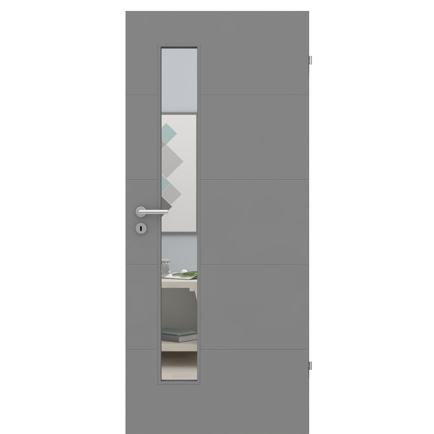 Zimmertür mit Lichtausschnitt grau 4 Rillen quer Designkante - Modell Designtür Q47LAS