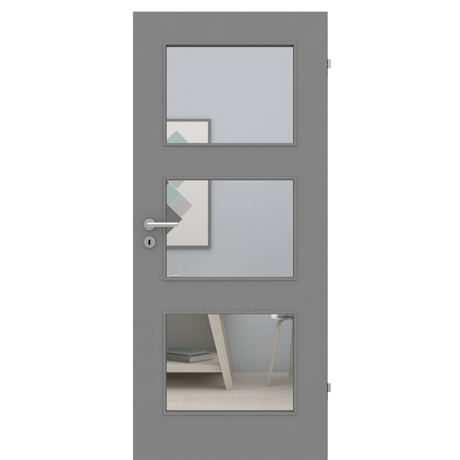 Zimmertür mit Lichtausschnitt grau glatt Designkante - Modell LA3