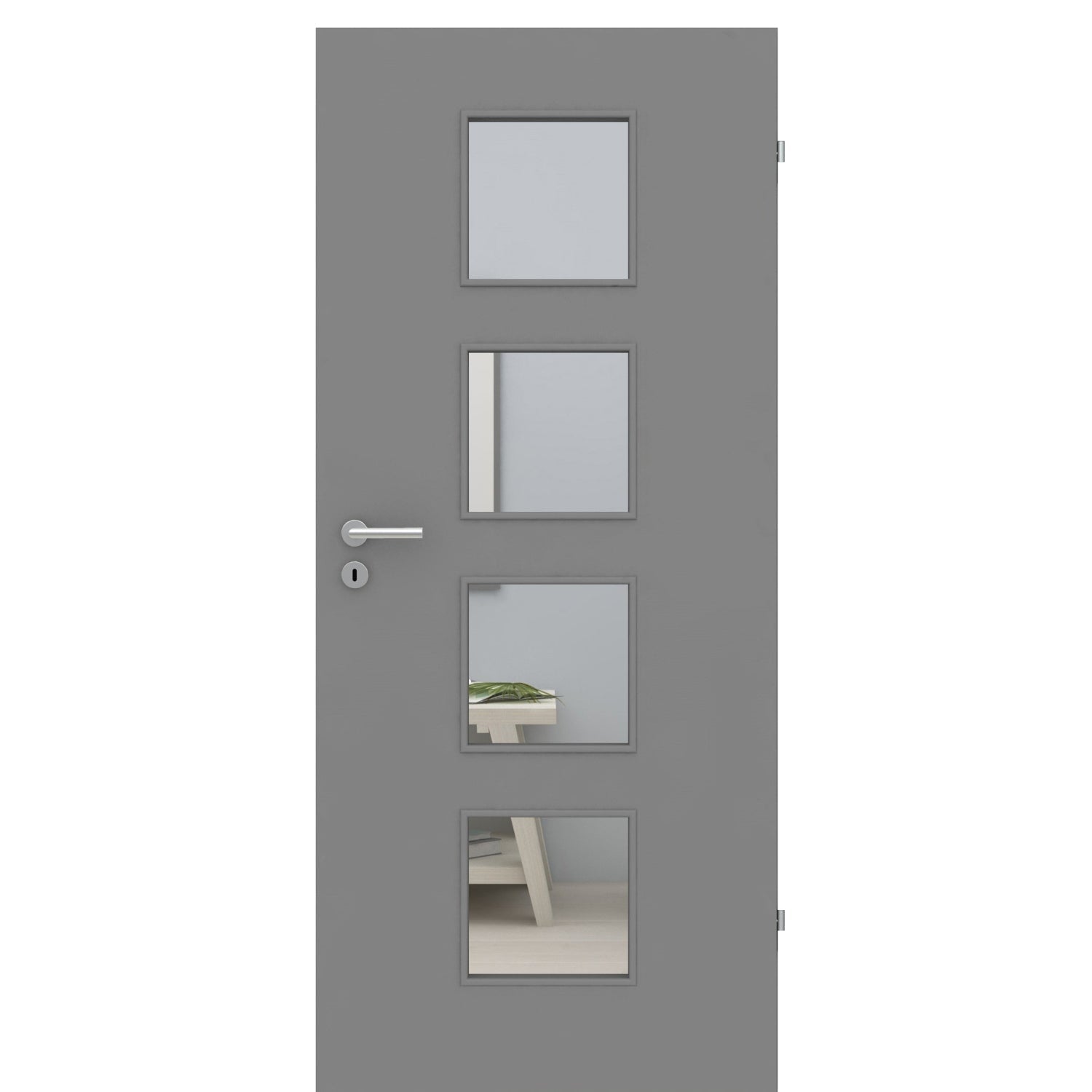 Zimmertür mit Lichtausschnitt grau glatt Designkante - Modell LA4
