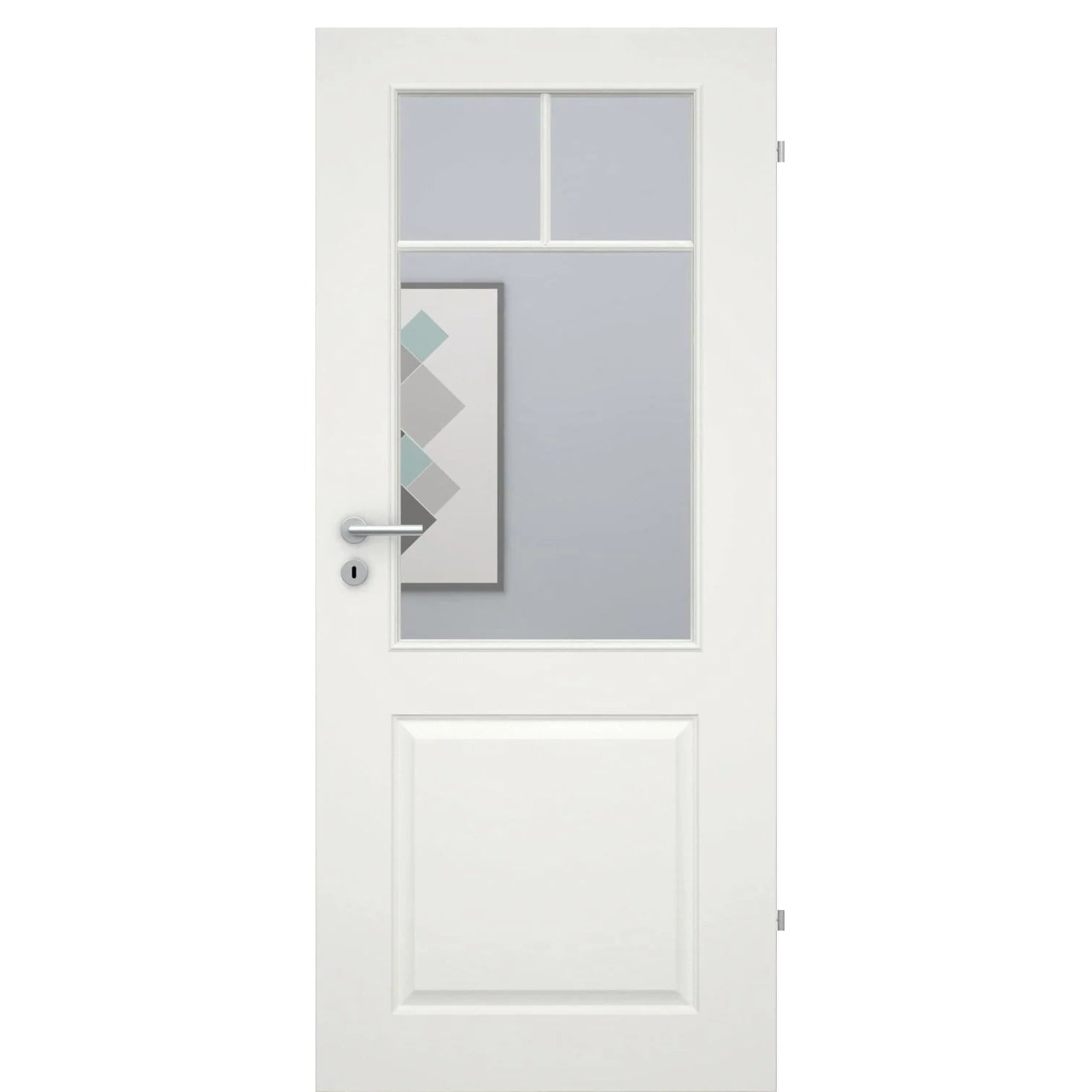 Zimmertür mit Lichtausschnitt mit Sprossenrahmen soft-weiß 2 Kassetten Eckkante - Modell Stiltür K21LASPO