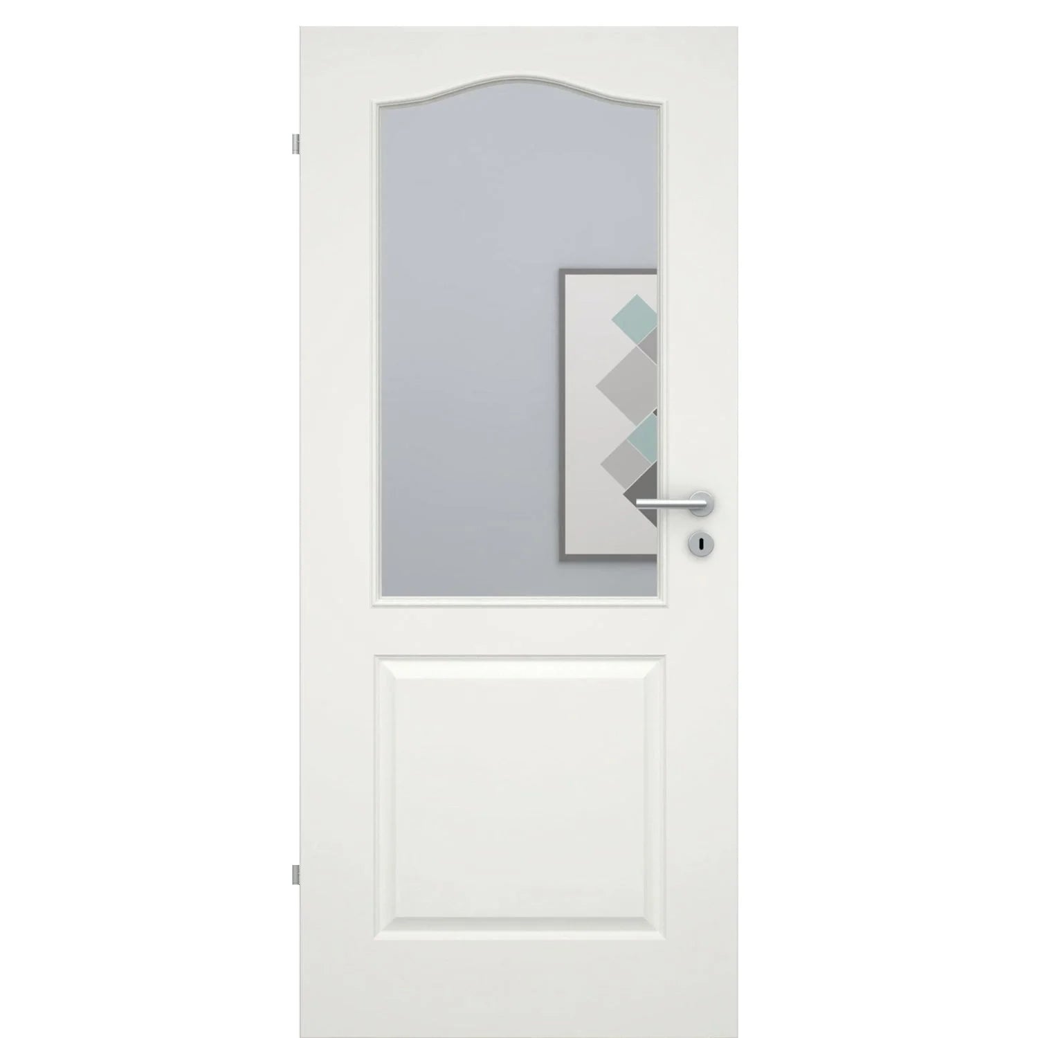 Zimmertür mit Lichtausschnitt soft-weiß 2 Kassetten Schweifbogen Eckkante - Modell Stiltür KS21LA