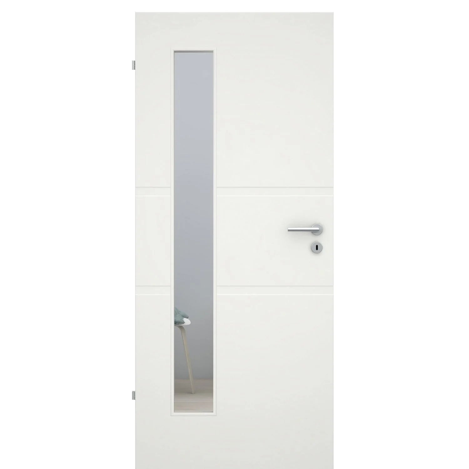 Zimmertür mit Lichtausschnitt soft-weiß 2 breite Rillen Eckkante - Modell Designtür QB21LAB