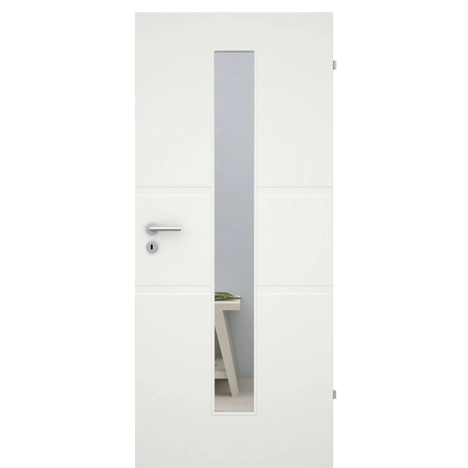 Zimmertür mit Lichtausschnitt soft-weiß 2 breite Rillen Eckkante - Modell Designtür QB21LAM
