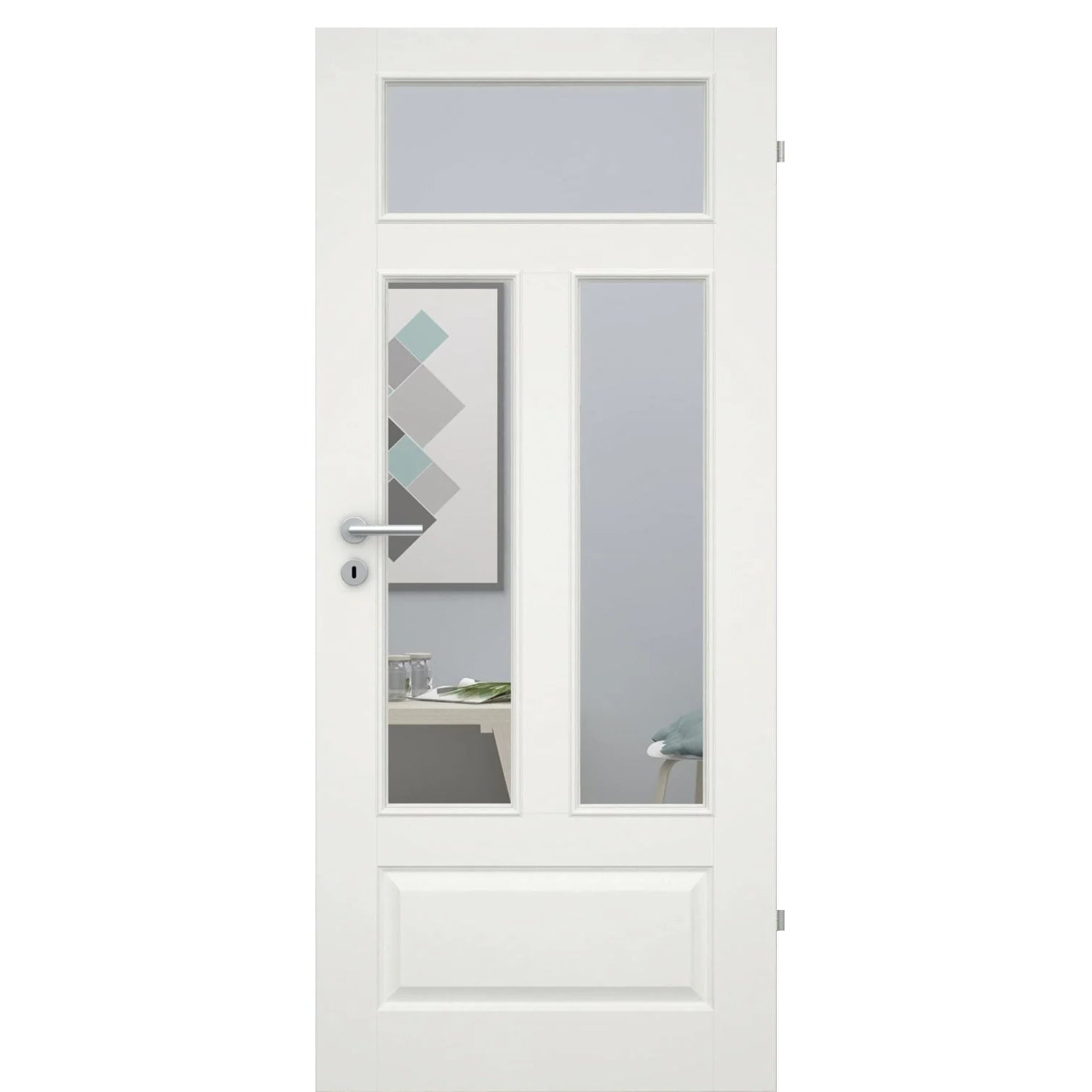 Zimmertür mit Lichtausschnitt soft-weiß 4 Kassetten Quer Eckkante - Modell Stiltür KQ41LA3
