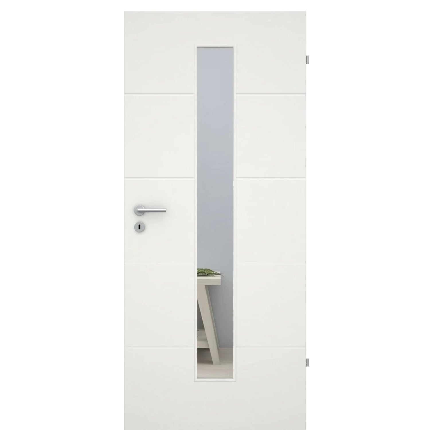 Zimmertür mit Lichtausschnitt soft-weiß 4 Rillen Eckkante - Modell Designtür Q41LAM