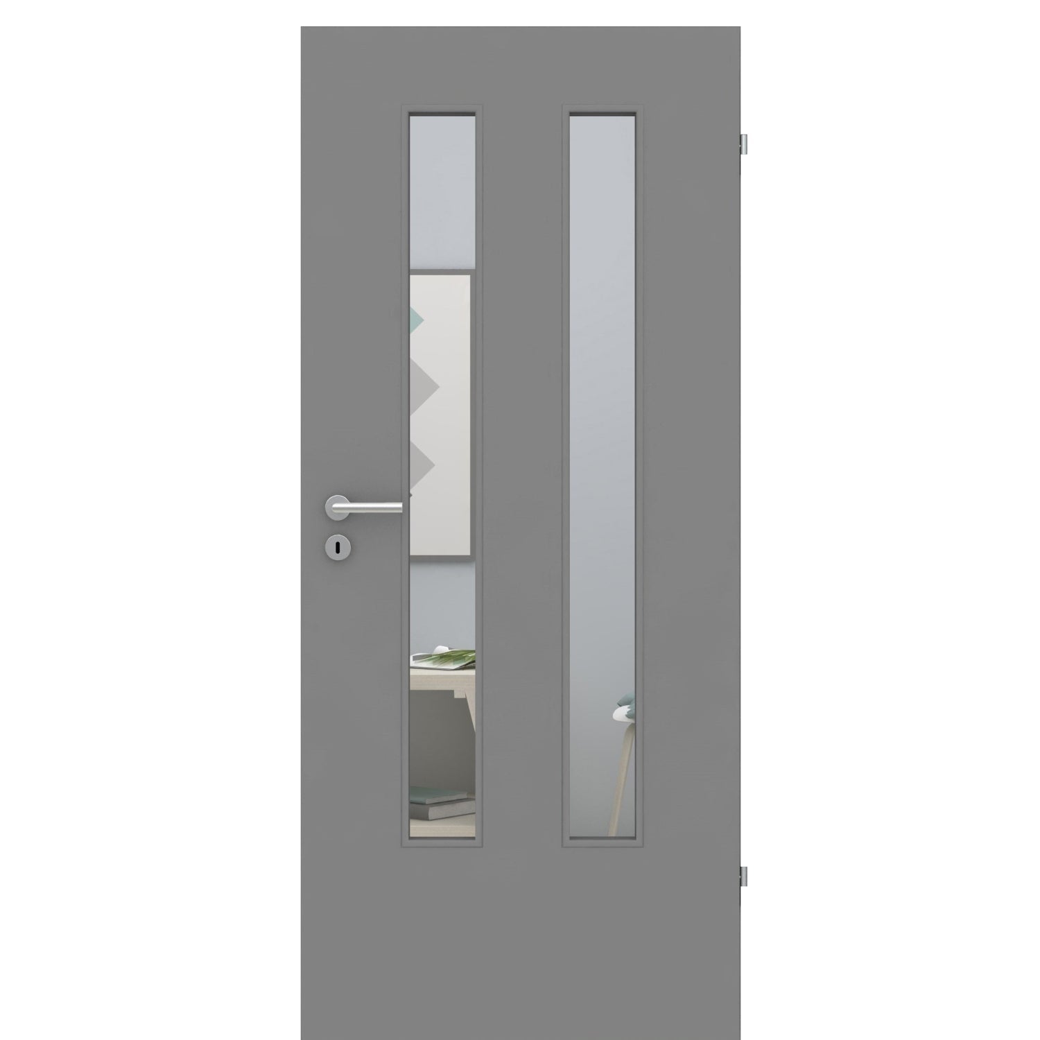 Zimmertür mit Lichtausschnitt vertikal grau glatt Designkante LA6