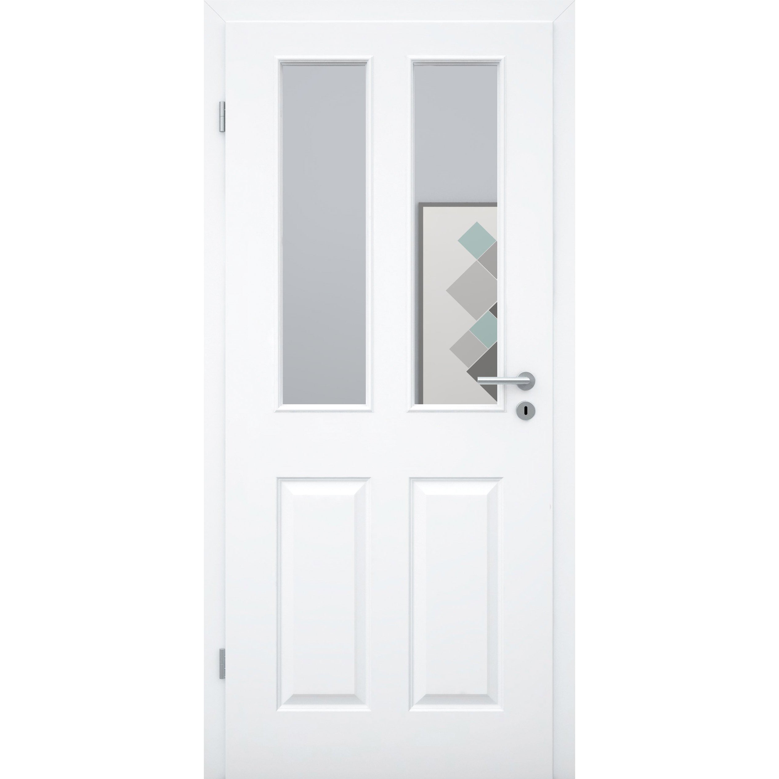 Zimmertür mit Zarge im Sondermaß und Lichtausschnitt brillant-weiß 4 Kassetten Designkante - Modell Stiltür K43LA2