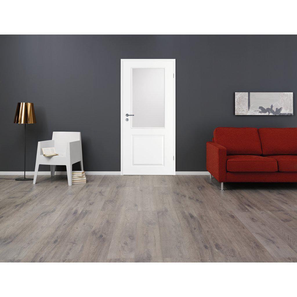 Zimmertür mit Zarge soft-weiß Stiltür mit 2 Kassetten und Lichtausschnitt Eckkante - Modell Stiltür K21LA