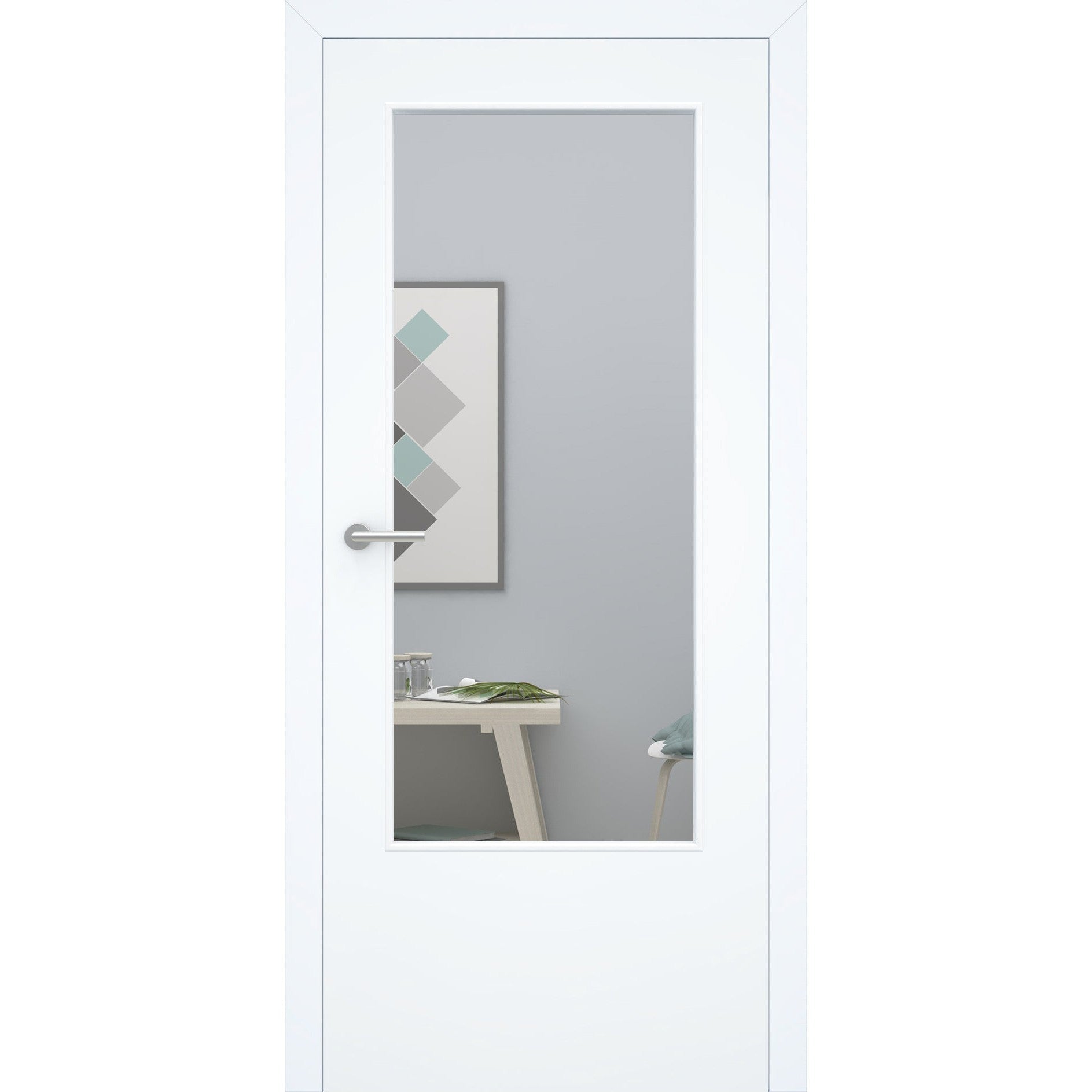 Zimmertür mit Zarge stumpfeinschlagend mit Lichtausschnitt LADIN ohne Schlüssellochbohrung CPL glatt brillant-weiß