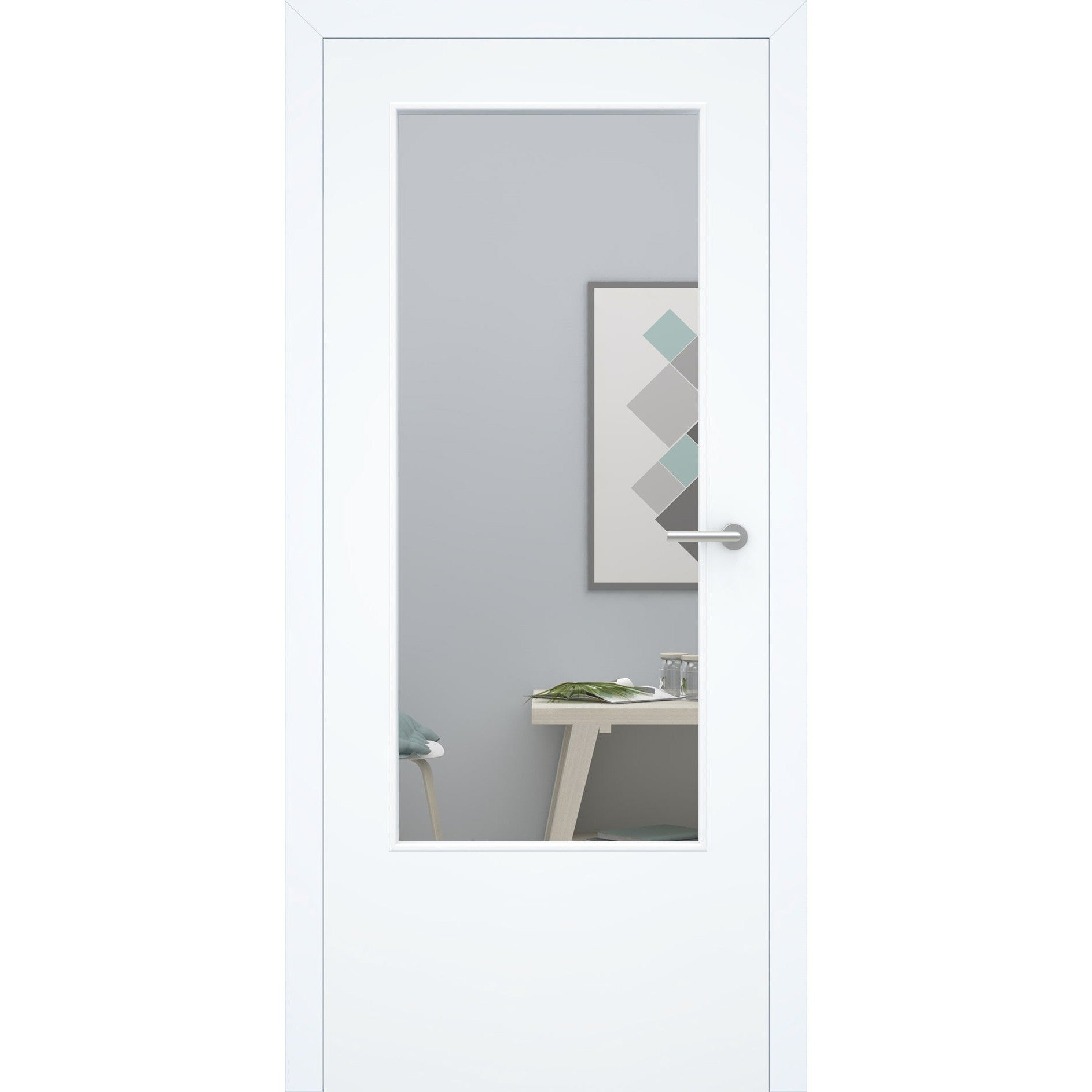 Zimmertür mit Zarge stumpfeinschlagend mit Lichtausschnitt LADIN ohne Schlüssellochbohrung CPL glatt brillant-weiß
