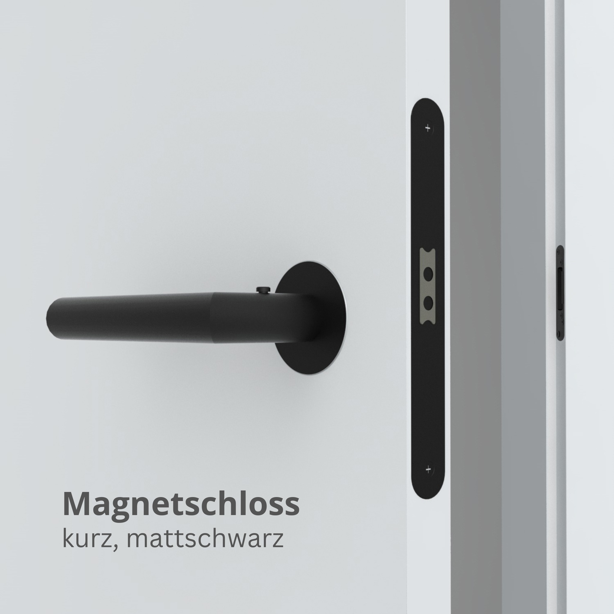 Zimmertür mit Zarge stumpfeinschlagend mit Lichtausschnitt LAM ohne Schlüssellochbohrung CPL glatt brillant-weiß Beschläge Schwarz