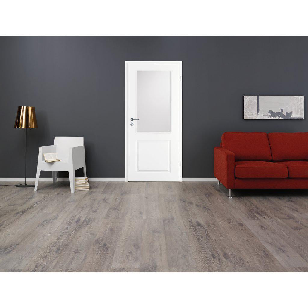 Zimmertür soft-weiß Stiltür mit 2 Kassetten und Lichtausschnitt Eckkante - Modell Stiltür K21LA