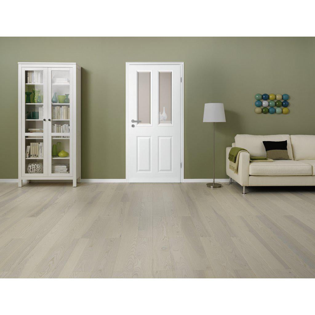 Zimmertür soft-weiß Stiltür mit 4 Kassetten und Lichtausschnitt Eckkante - Modell Stiltür K41LA2