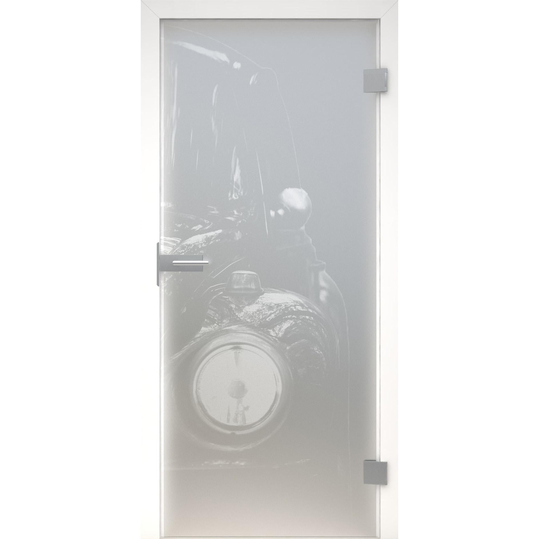 Glastür Classic Car LaserArt 327 satiniert / matt-198,5 x 73,5 cm (Glasmaß 197,2 x 70,9 cm)-rechts-Montario