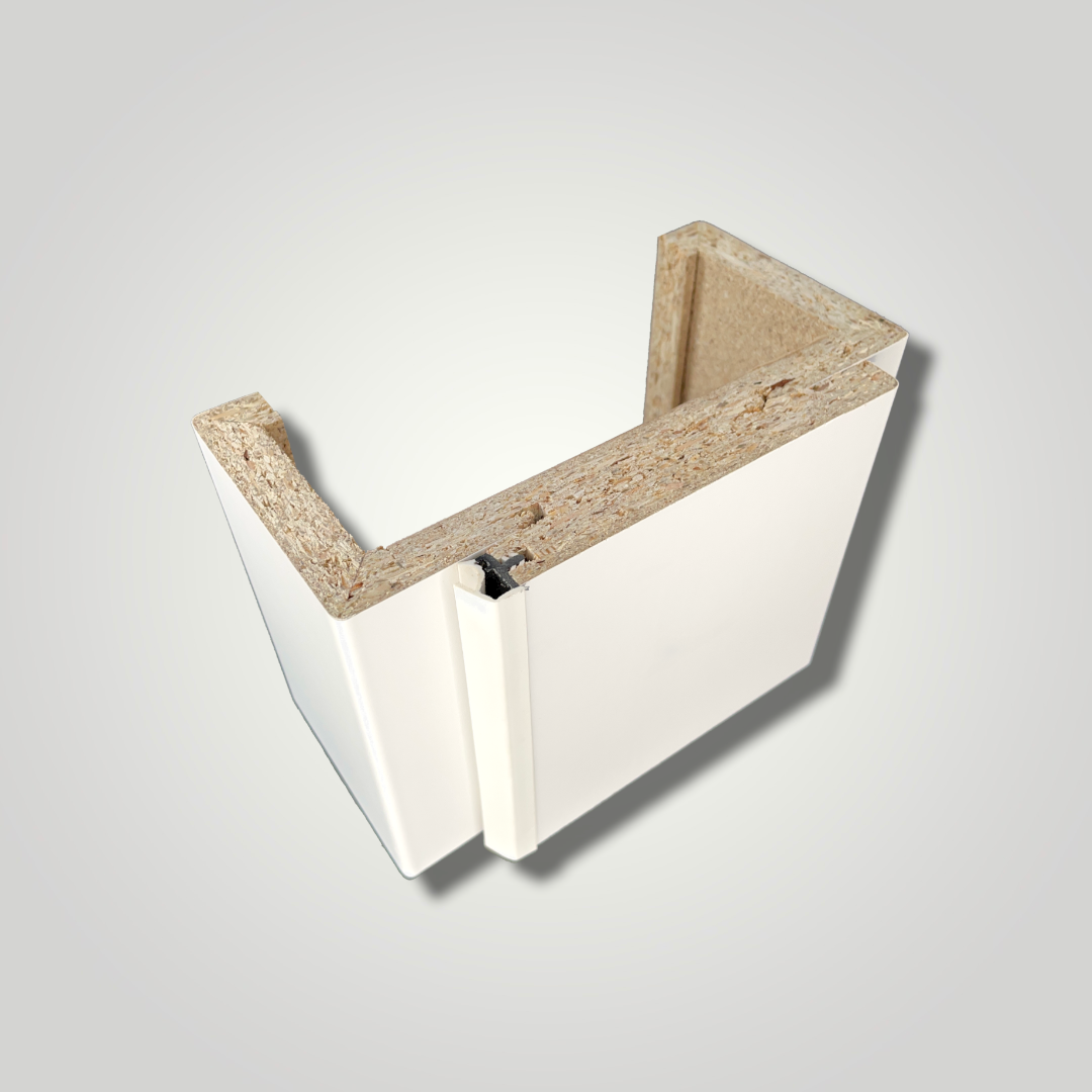 Zimmertür mit Zarge und Lichtausschnitt soft-weiß 2 breite Rillen Eckkante - Modell Designtür QB21LA