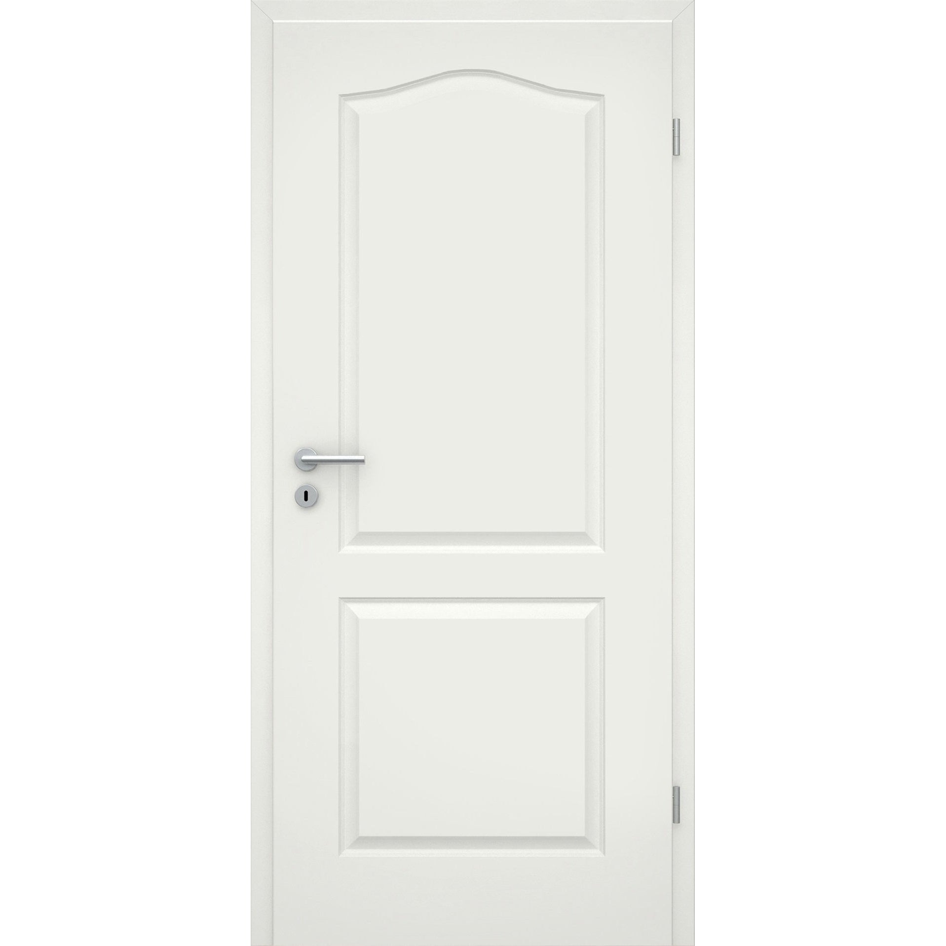 Wohnungseingangstür mit Zarge soft-weiß 2 Kassetten Schweifbogen Eckkante SK2 / KK3 - Modell Stiltür KS21