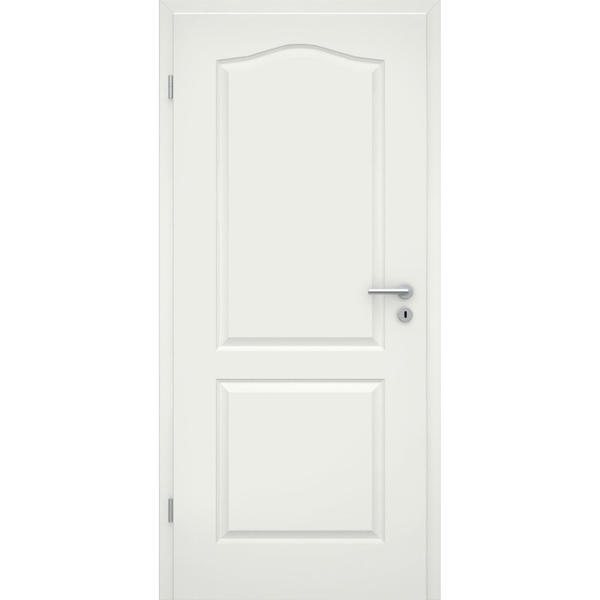 Wohnungseingangstür mit Zarge soft-weiß 2 Kassetten Schweifbogen Eckkante SK2 / KK3 - Modell Stiltür KS21