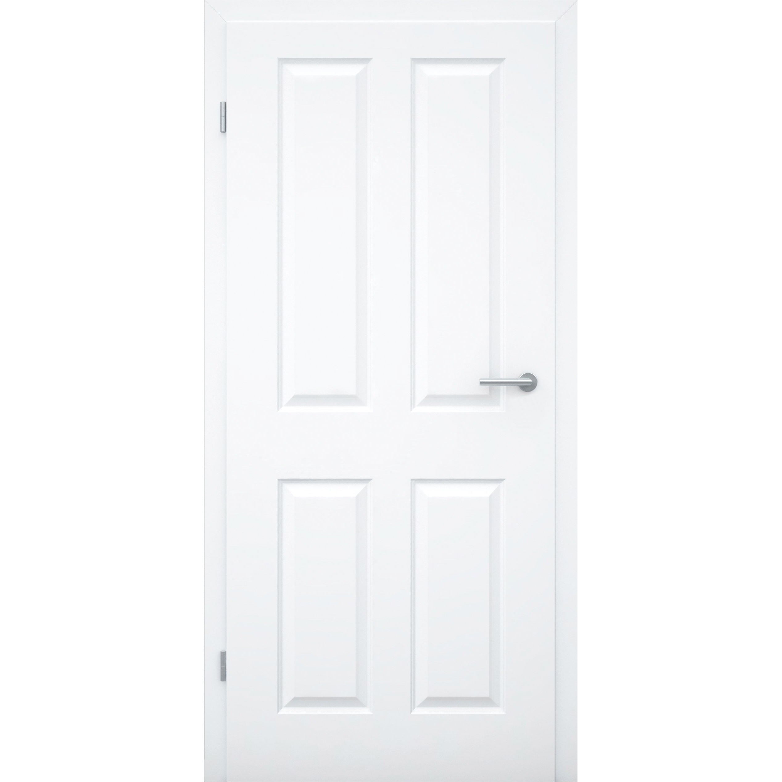 Zimmertür mit Zarge ohne Schlüssellochbohrung brillant-weiß 4 Kassetten Designkante RSP - Modell Stiltür K43