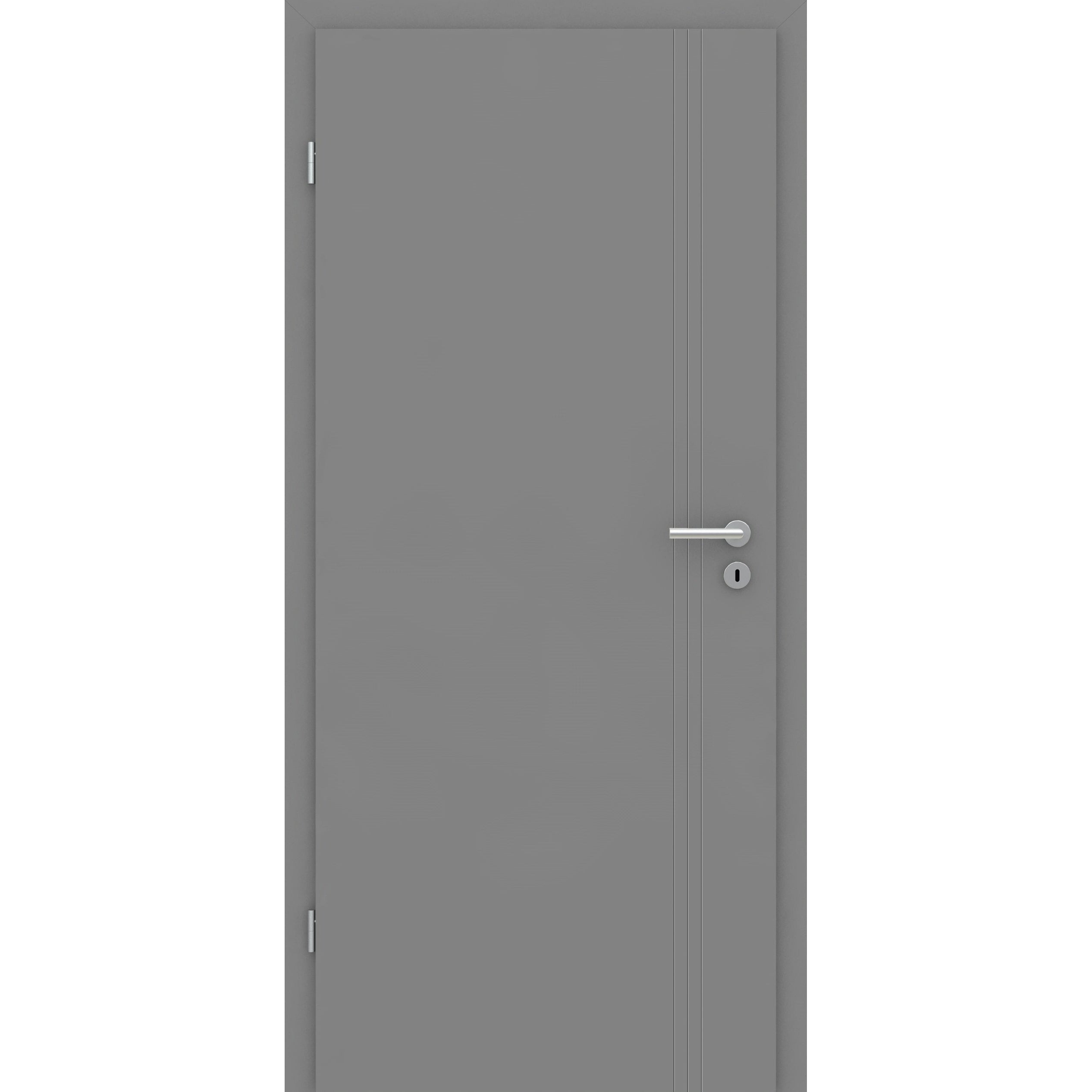 Zimmertür mit Zarge grau 3 Rillen aufrecht Schlosseite Designkante - Modell Designtür VS37