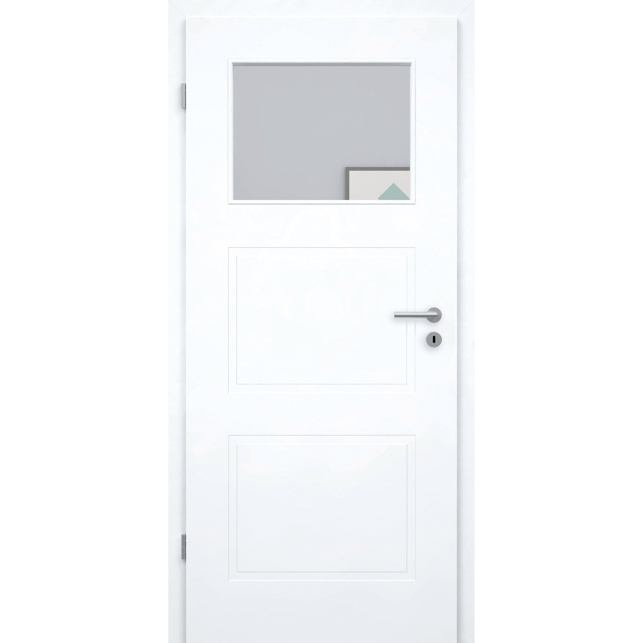 Zimmertür mit Zarge und Lichtausschnitt brillant-weiß 3 Kassetten Designkante - Modell Stiltür M33LA1