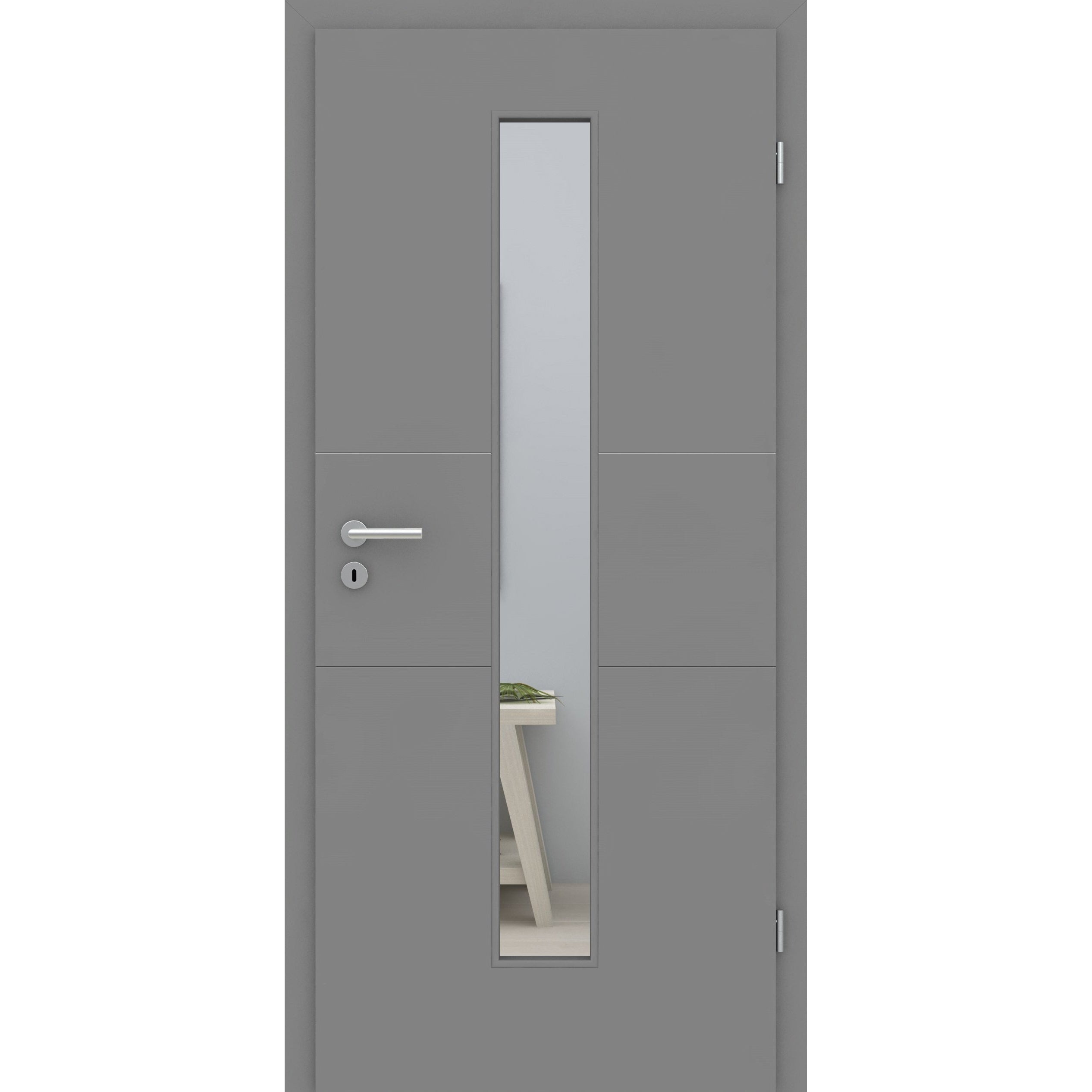 Zimmertür mit Zarge und Lichtausschnitt grau 2 Rillen quer Designkante - Modell Designtür Q27LAM