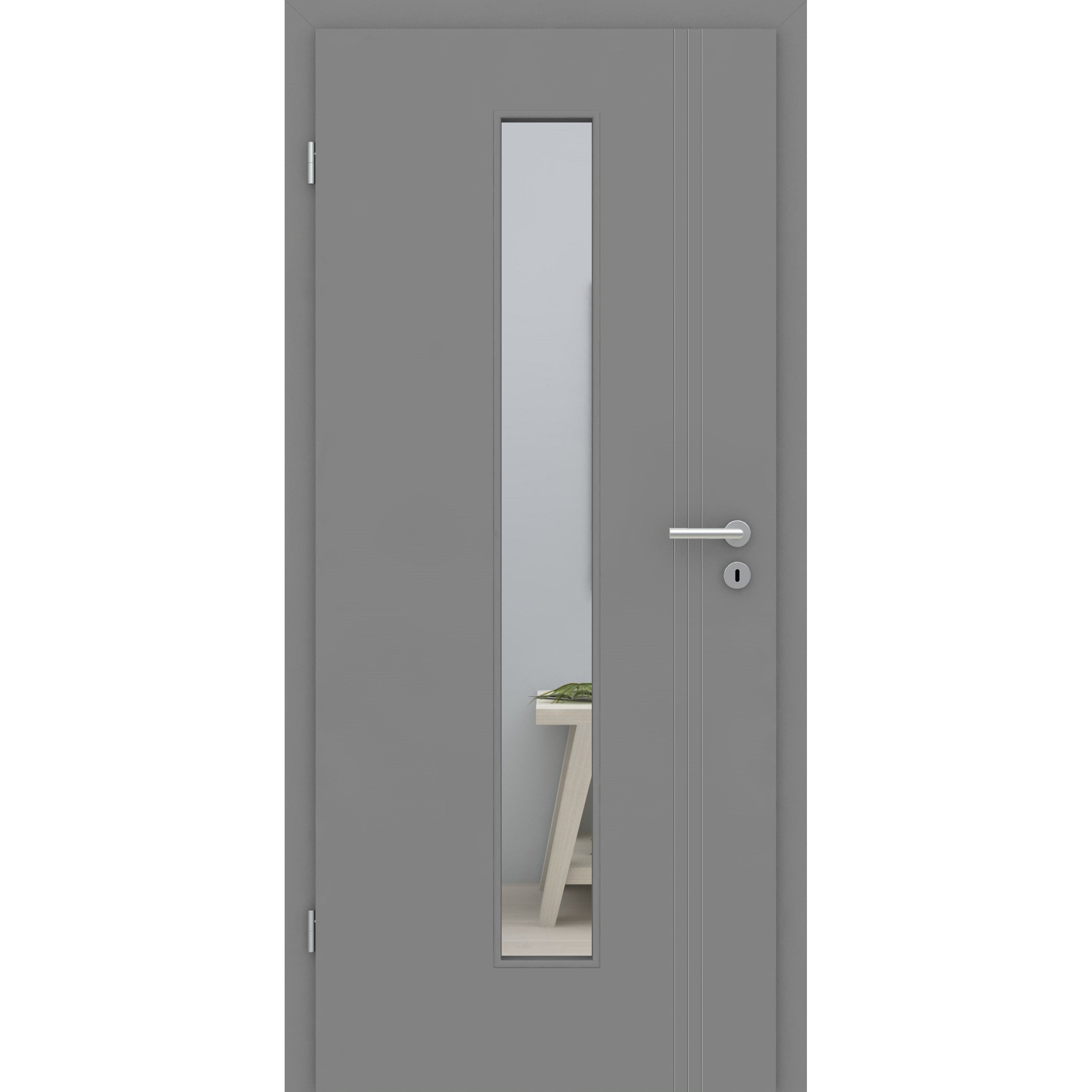 Zimmertür mit Zarge und Lichtausschnitt grau 3 Rillen aufrecht Schlosseite Designkante - Modell Designtür VS37LAM