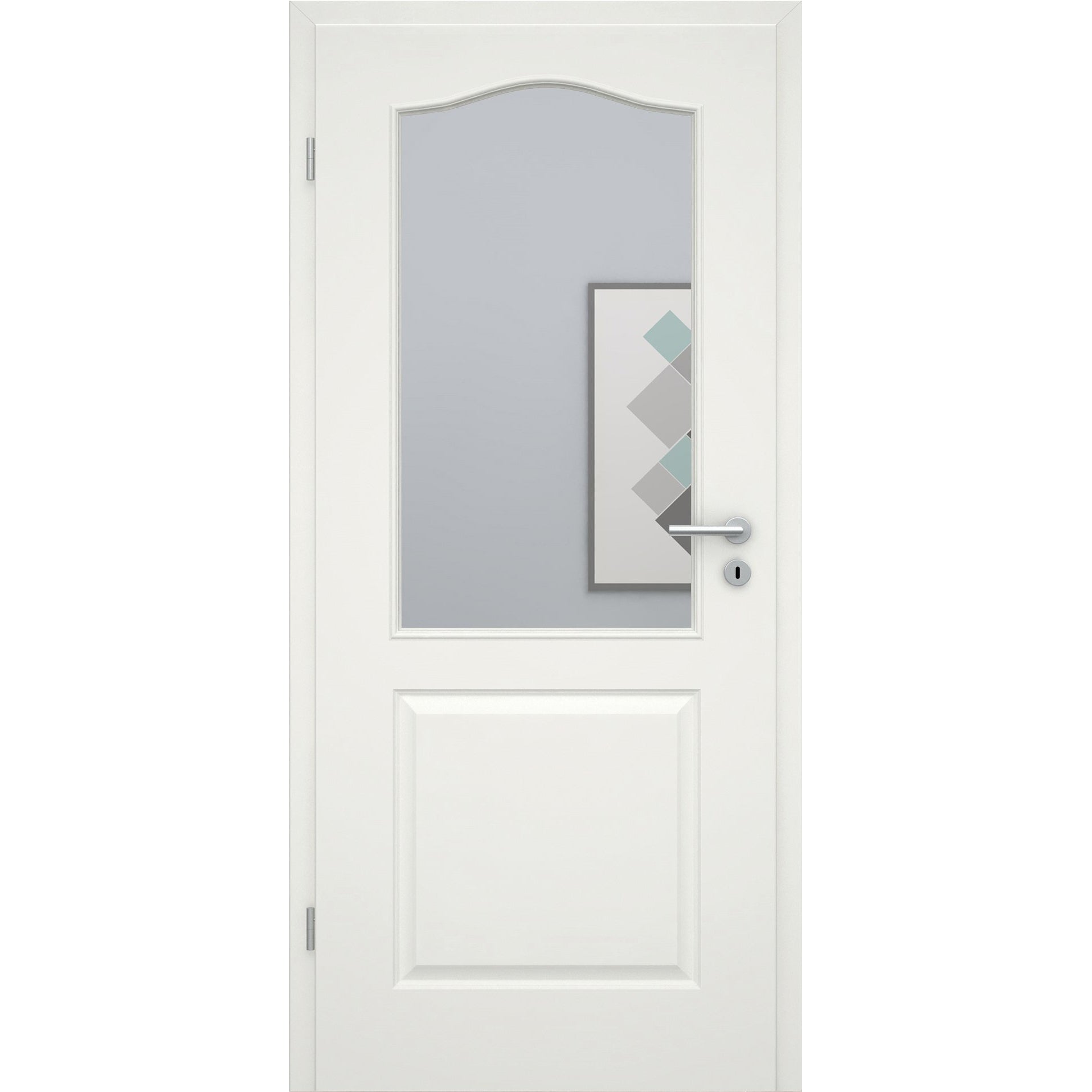 Zimmertür mit Zarge und Lichtausschnitt soft-weiß 2 Kassetten Schweifbogen  Eckkante - Modell Stiltür KS21LA online kaufen | MONTARIO