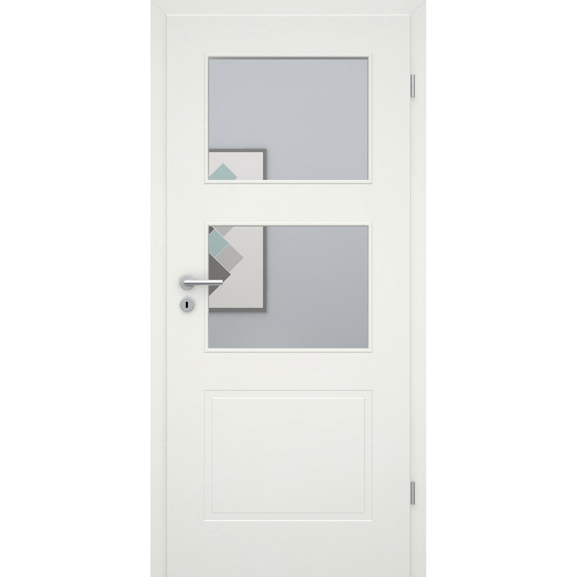 Zimmertür mit Zarge und Lichtausschnitt soft-weiß 3 Kassetten Eckkante - Modell Stiltür M31LA2