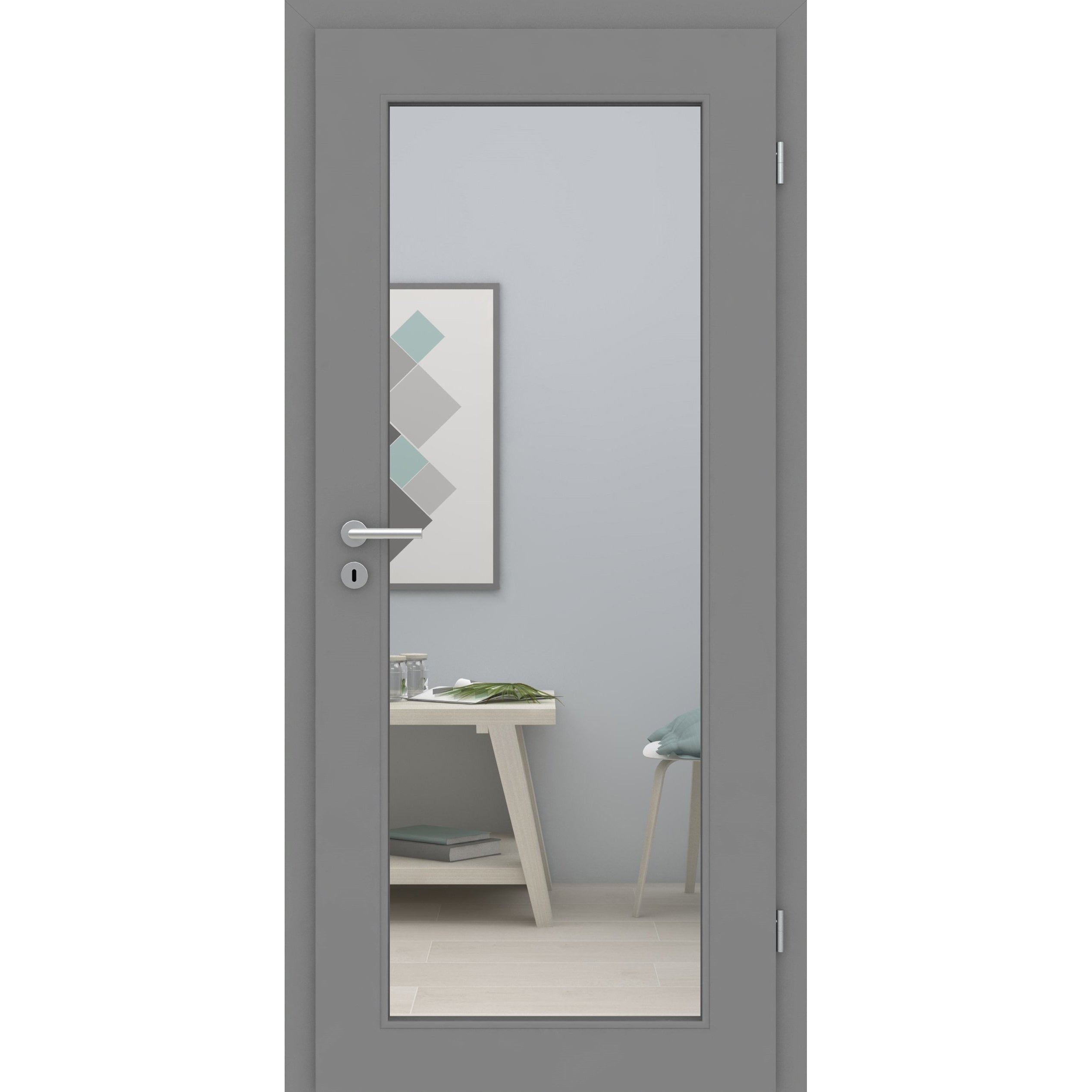 Zimmertür mit Zarge und Lichtausschnitt XL grau glatt Designkante - Modell LAXL