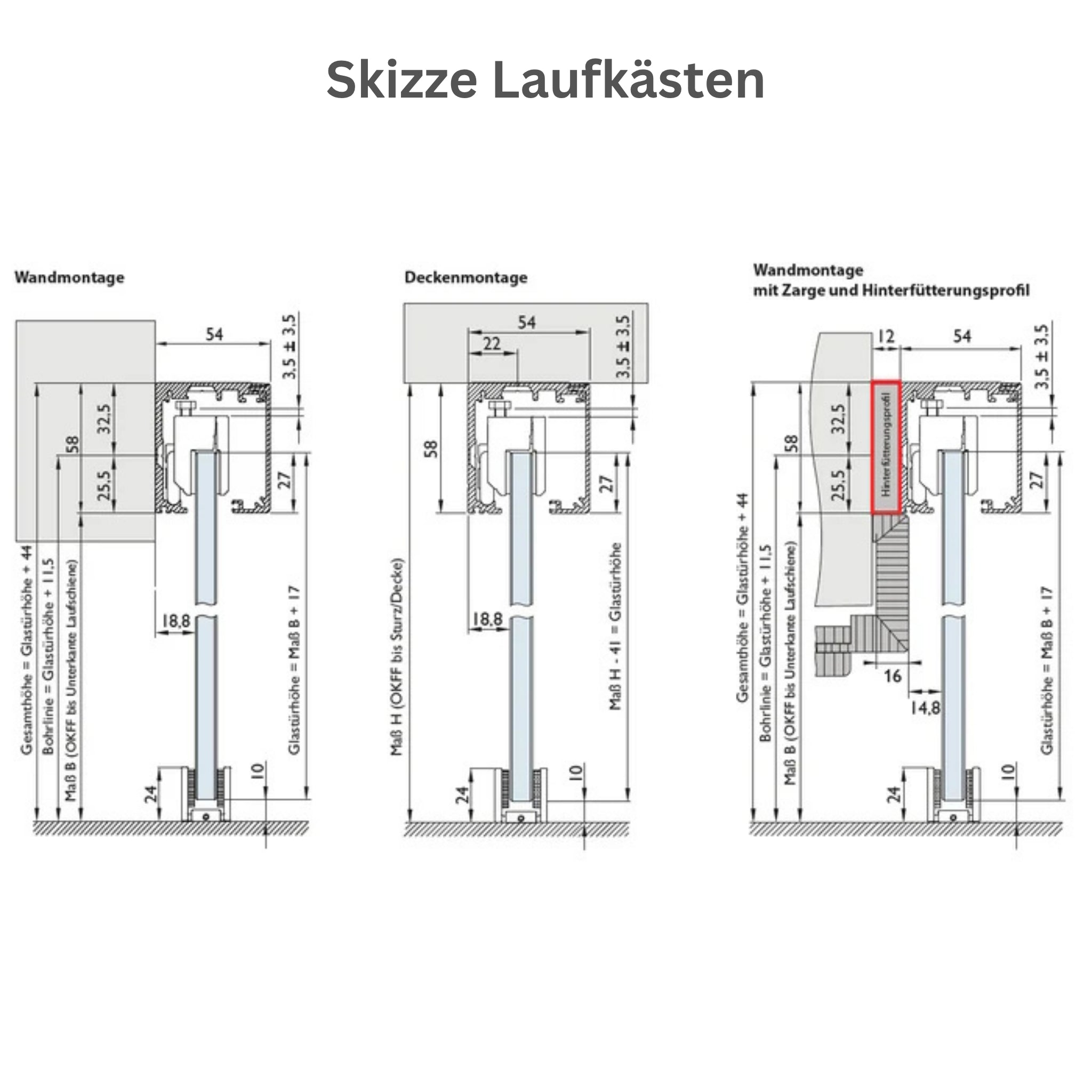 Glasschiebetür 4 Linien Printline 218 satiniert / matt