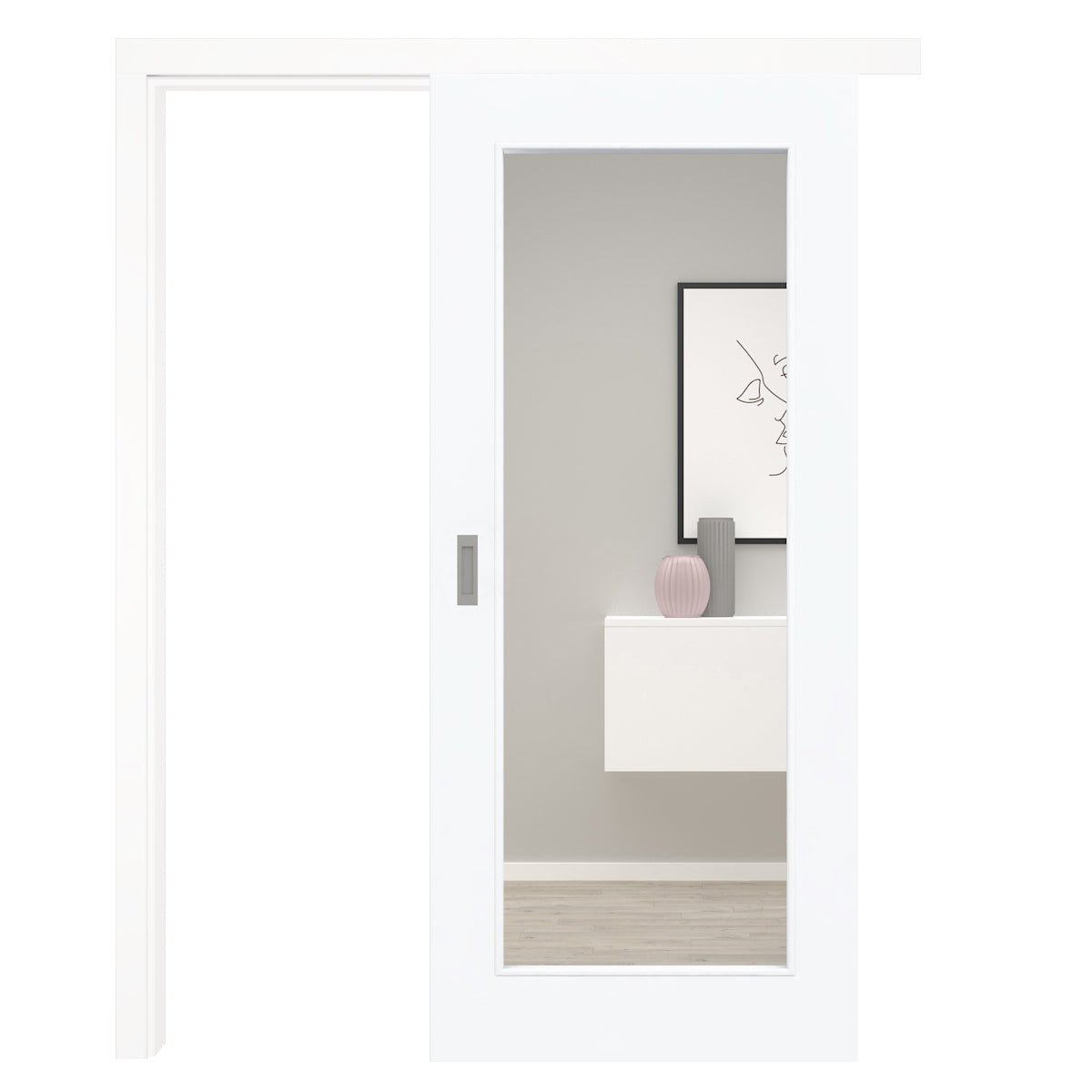 Schiebetür mit Schiebetürzarge brillant-weiß Stiltür mit 1 Kassette und Lichtausschnitt - Modell Stiltür M13LA